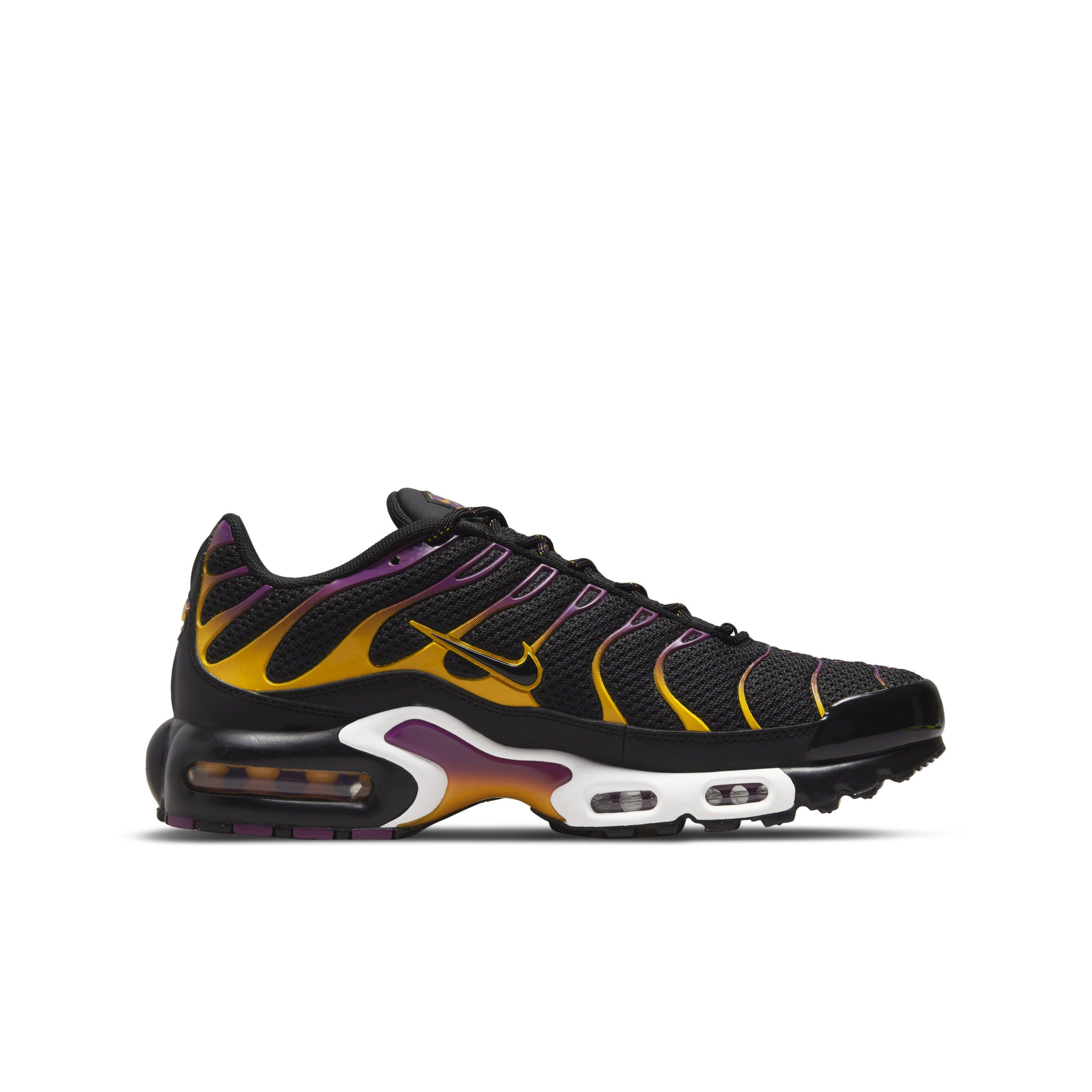 Nike Air Max Plus "Black/University Gold/Viotech/Black" Grade School Boys' Shoe - BLACK/GOLD/VIOTECH/BLACK Thumbnail View 1