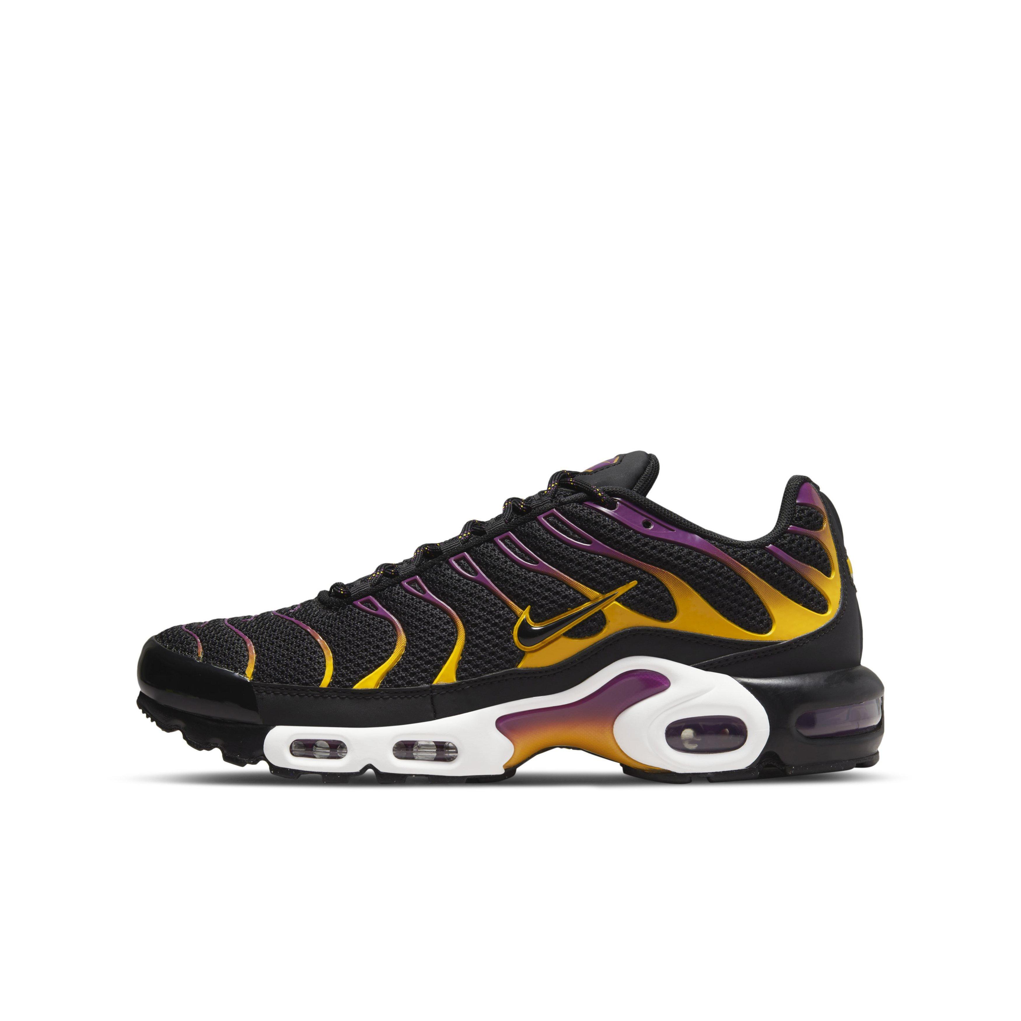 Nike Air Max Plus "Black/University Gold/Viotech/Black" Grade School Boys' Shoe - BLACK/GOLD/VIOTECH/BLACK Thumbnail View 2