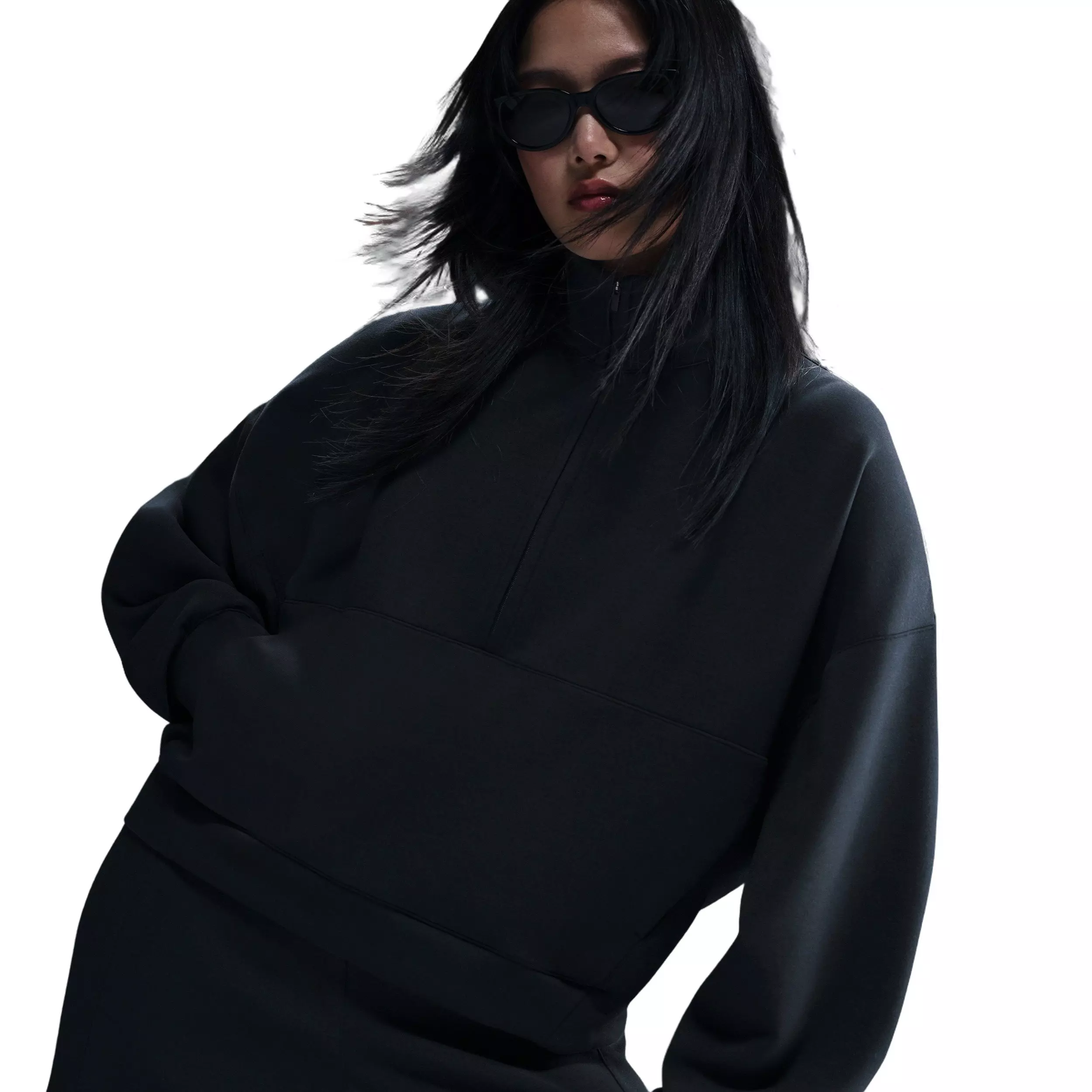 Nike Women's 24.7 ImpossiblySoft Dri-FIT Oversized 1/2-Zip Top - Black - BLACK