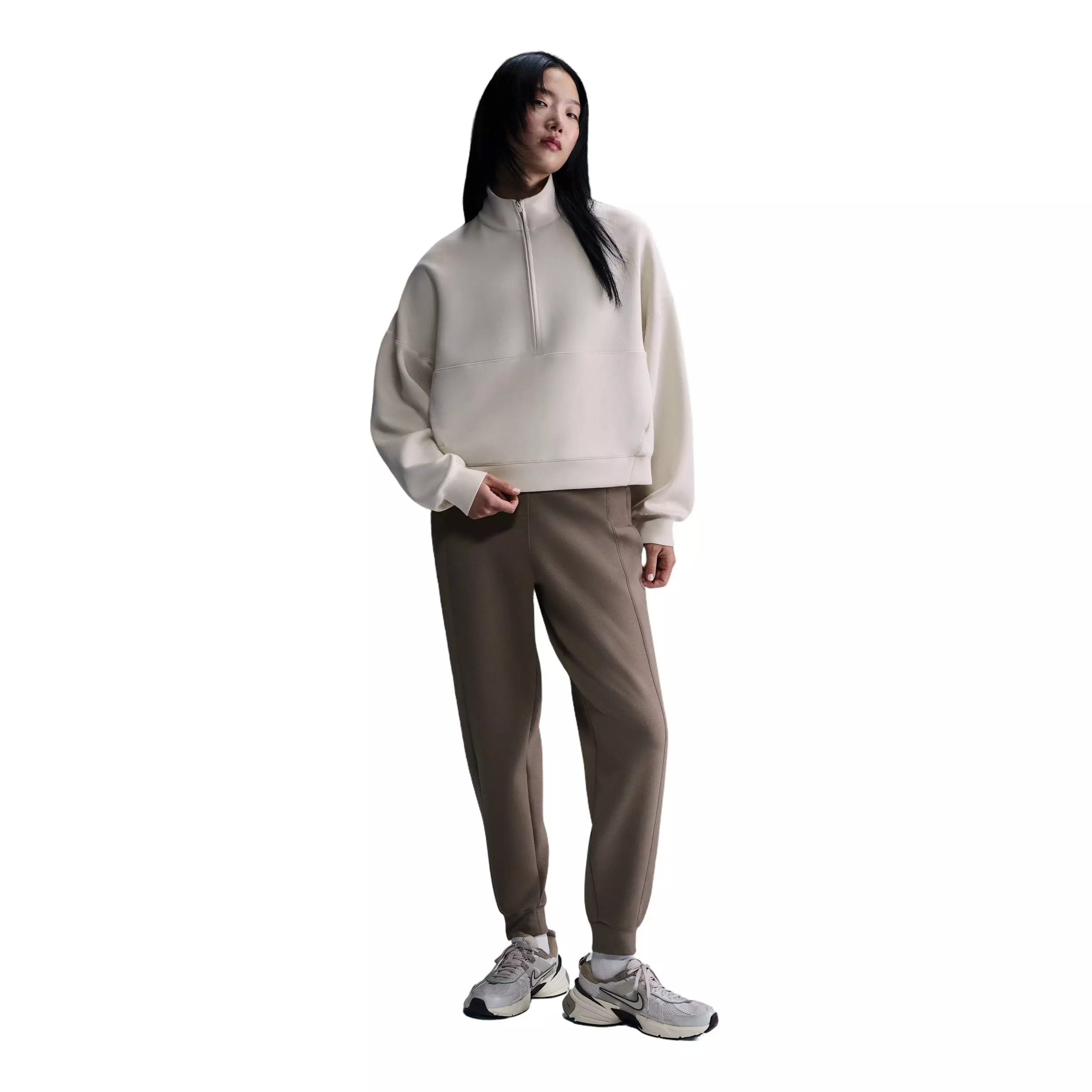 Nike Women's 24.7 ImpossiblySoft Dri-FIT Oversized 1/2-Zip Top -Brown - BROWN