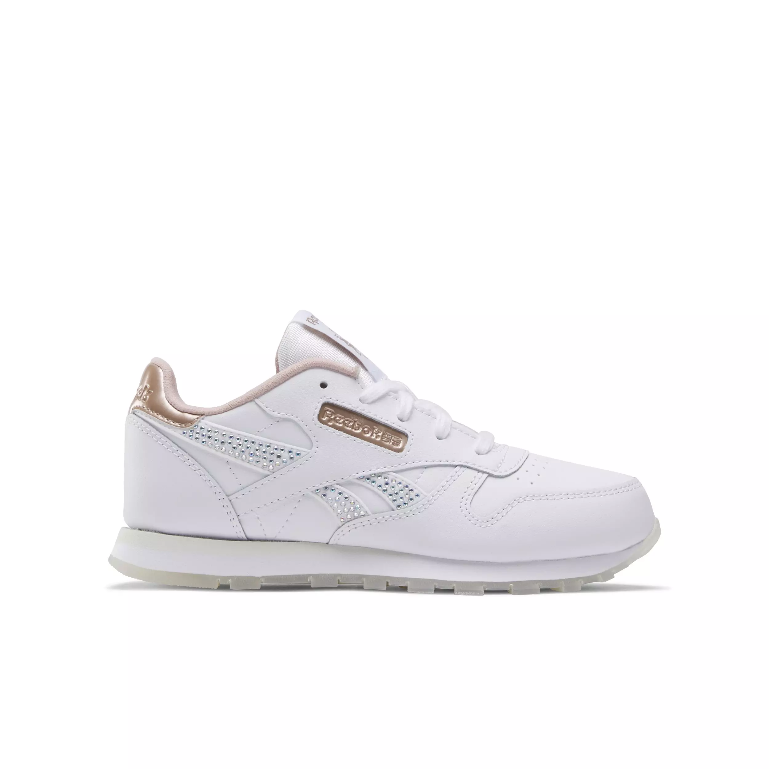 Reebok Classic Leather "White/Rose Gold" Preschool Girls' Shoe - WHITE/GOLD