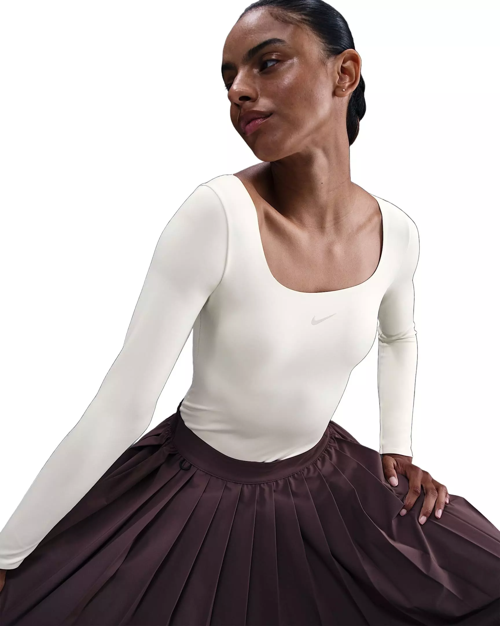 Nike Women's Form Long-Sleeve Bodysuit -Brown - BROWN