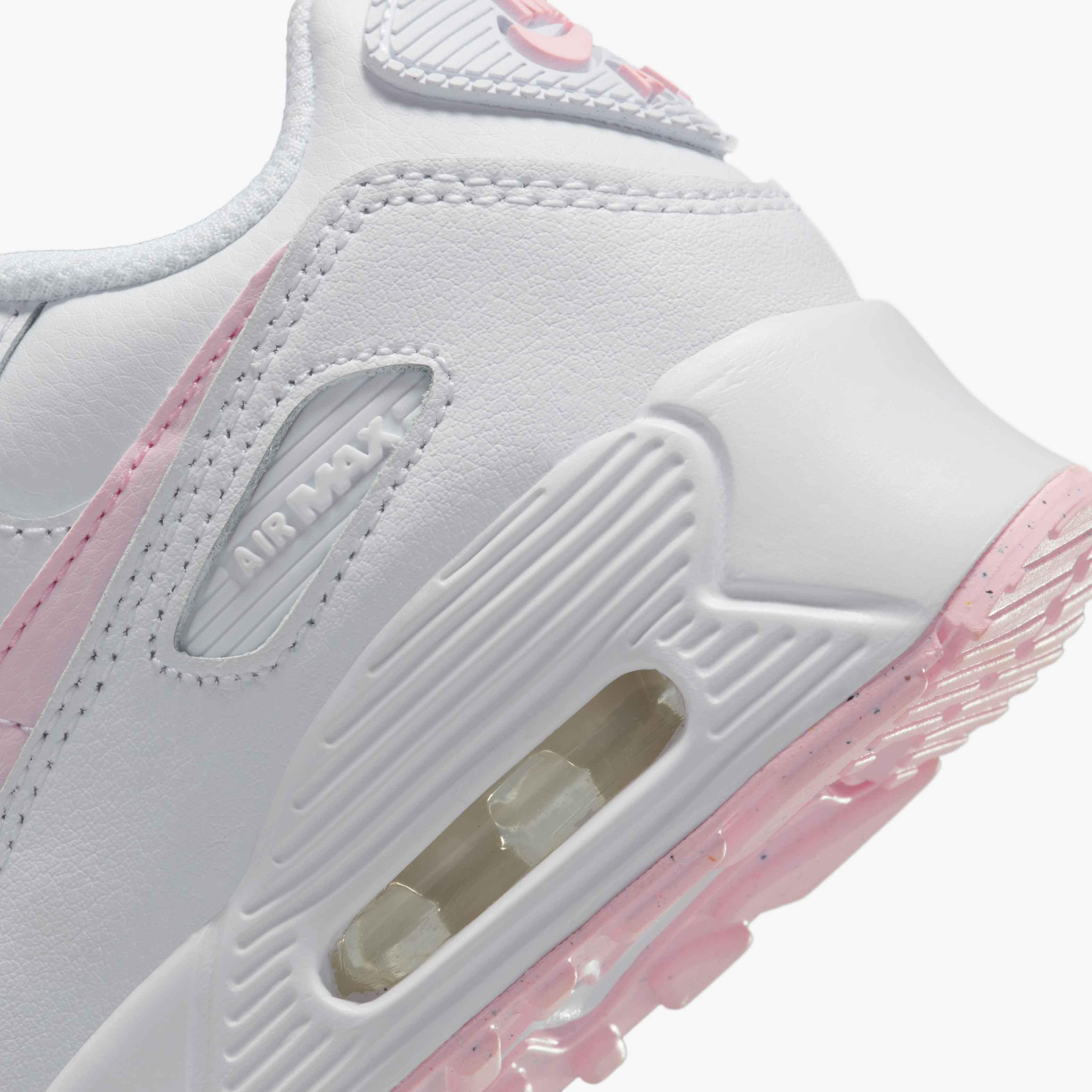 Kids' Nike Air Max 90 LTR Shoes, 6.5, White/White/White/Pink Foam