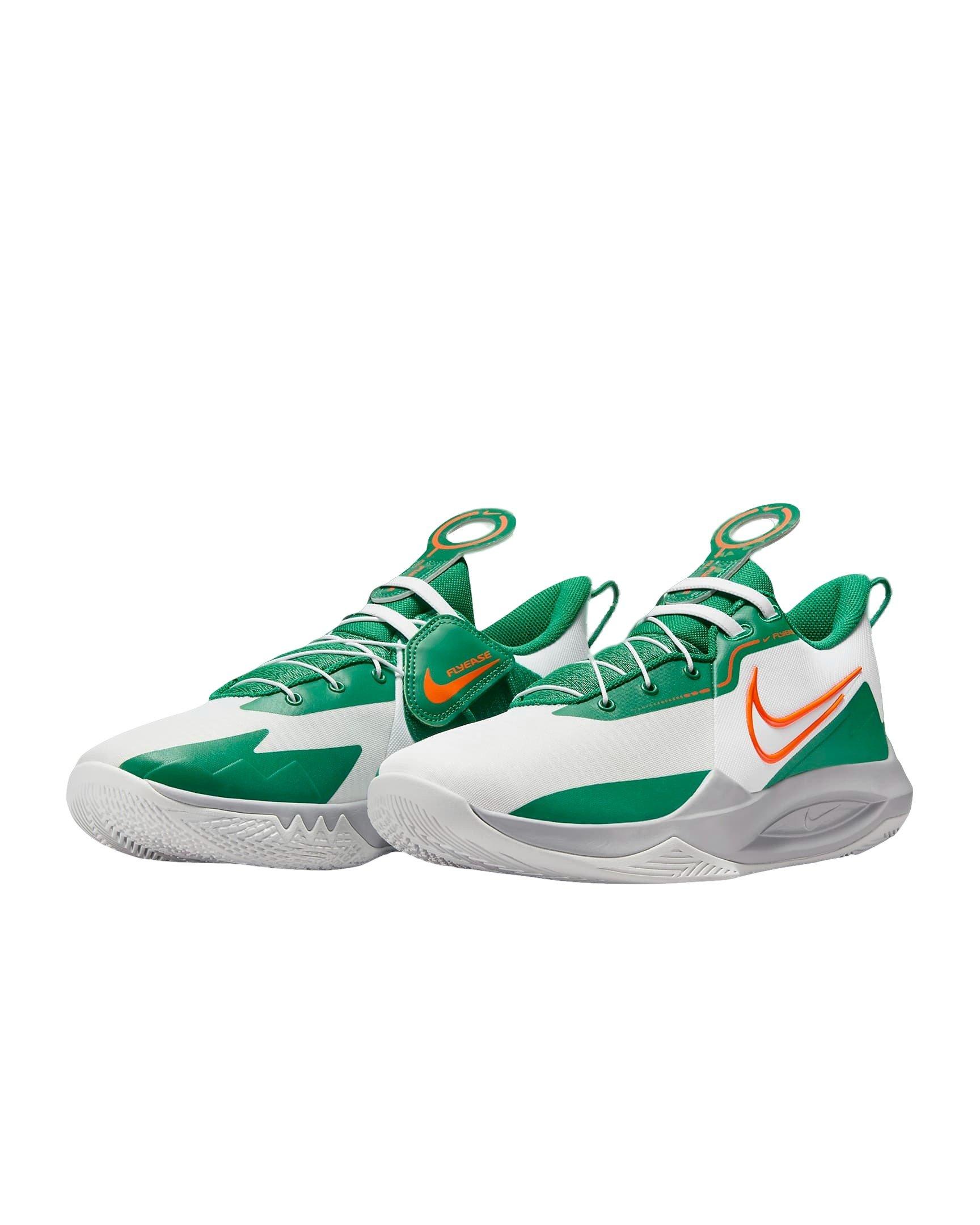 Nike Precision 6 FlyEase "White/Malachite/Sundial/Safety Orange" Men's Basketball Shoe - WHITE/MALACHITE/SUNDIAL/ORANGE Thumbnail View 3