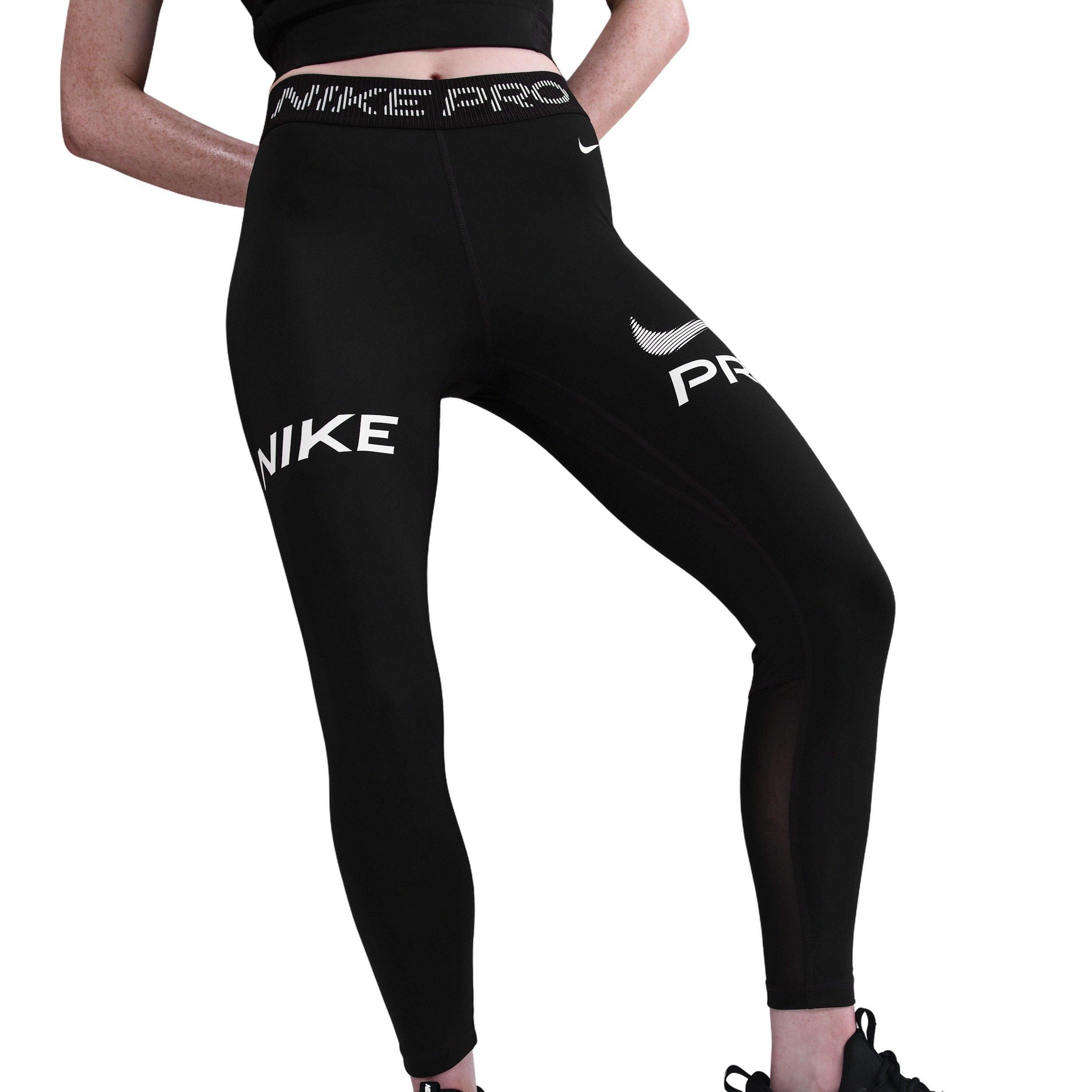 Nike Women's Pro Mid-Rise 7/8 Mesh-Panel Graphic Leggings -Black - BLACK Thumbnail View 1