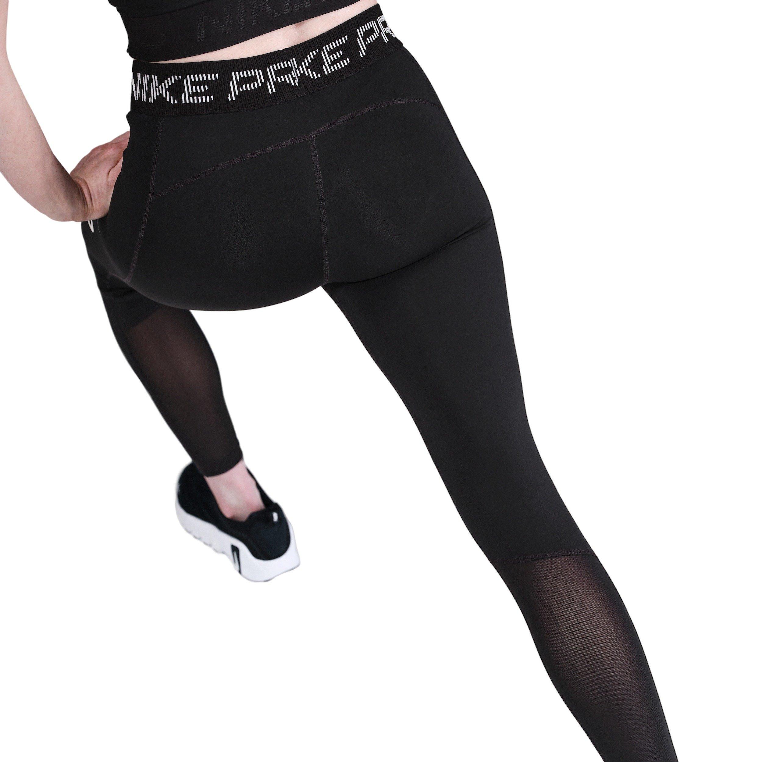 Nike Women's Pro Mid-Rise 7/8 Mesh-Panel Graphic Leggings -Black - BLACK Thumbnail View 2