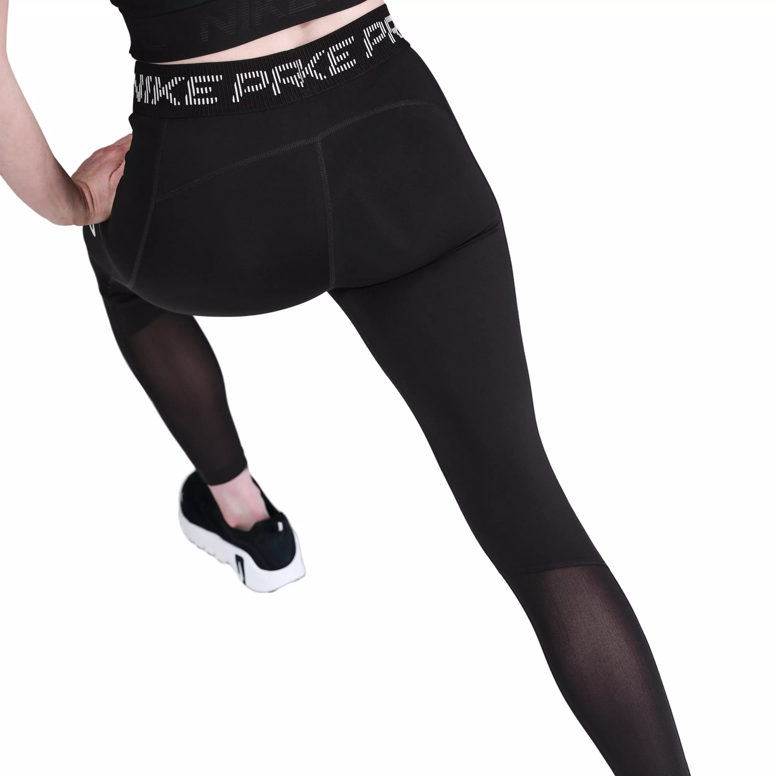 Nike Women's Pro Mid-Rise 7/8 Mesh-Panel Graphic Leggings -Black - BLACK