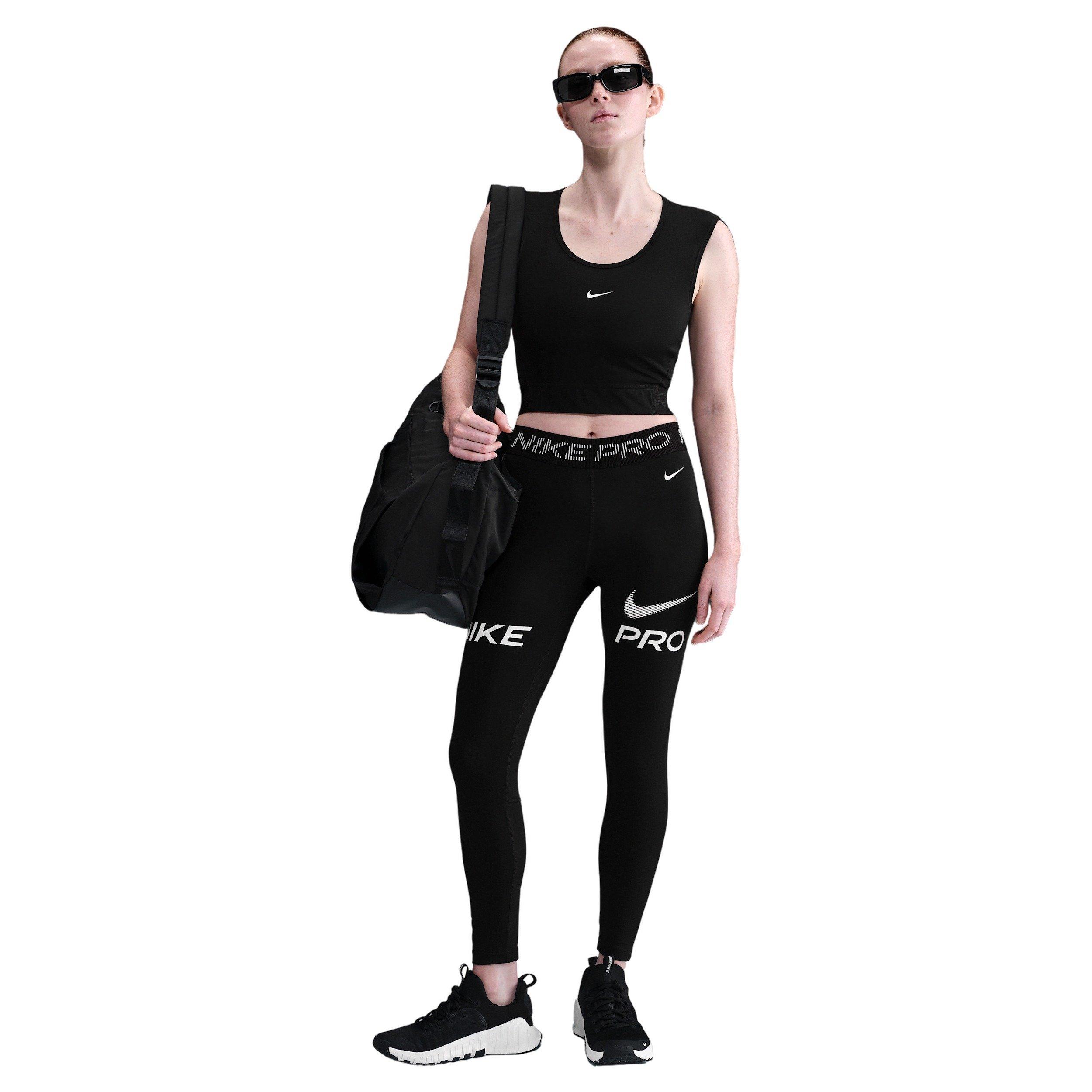 Nike Women's Pro Mid-Rise 7/8 Mesh-Panel Graphic Leggings -Black - BLACK Thumbnail View 3
