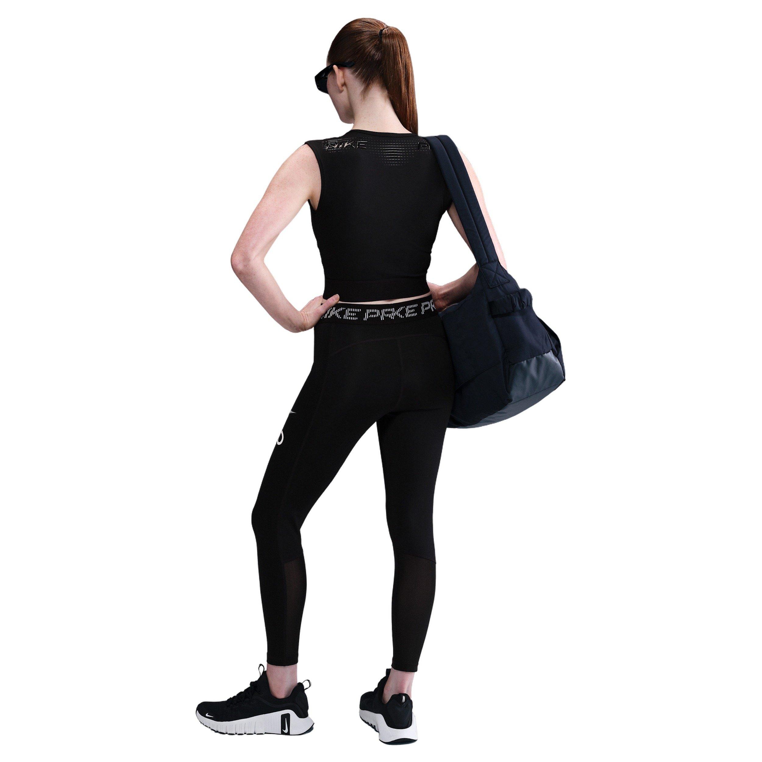 Nike Women's Pro Mid-Rise 7/8 Mesh-Panel Graphic Leggings -Black - BLACK Thumbnail View 4