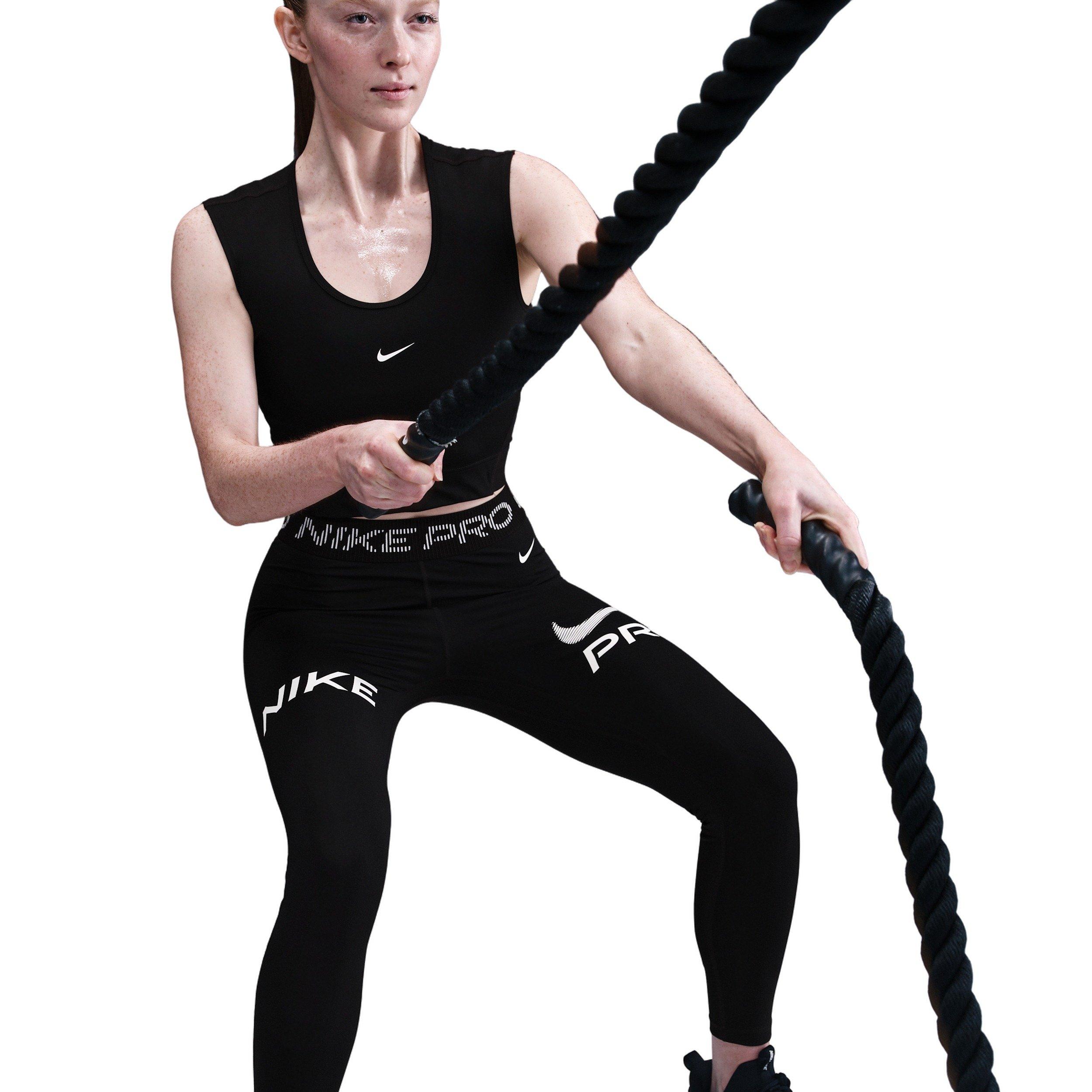 Nike Women's Pro Mid-Rise 7/8 Mesh-Panel Graphic Leggings -Black - BLACK Thumbnail View 5