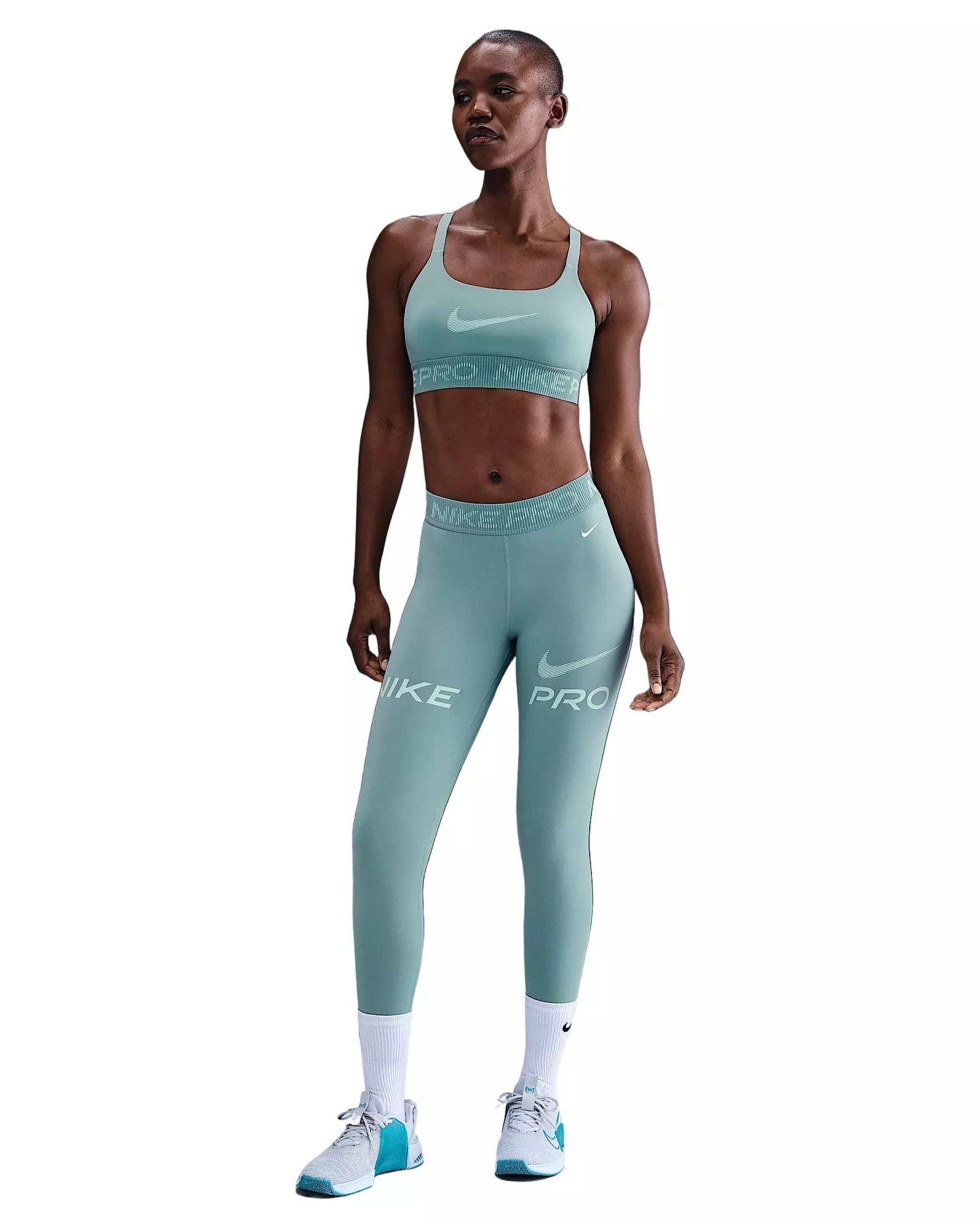 Nike Women's Pro Mid-Rise 7/8 Mesh-Panel Graphic Leggings -Green - GREEN
