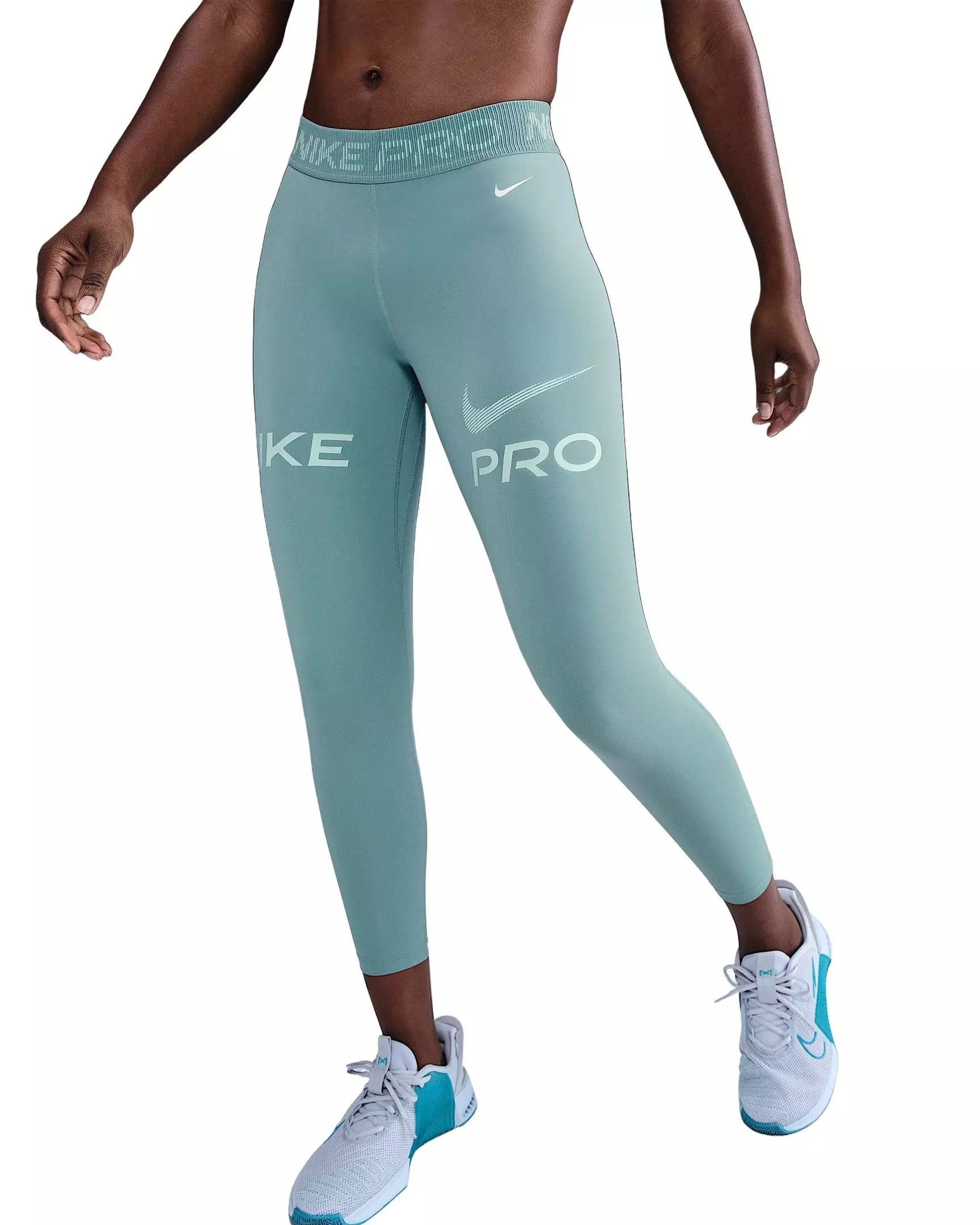 Nike Women's Pro Mid-Rise 7/8 Mesh-Panel Graphic Leggings -Green - GREEN