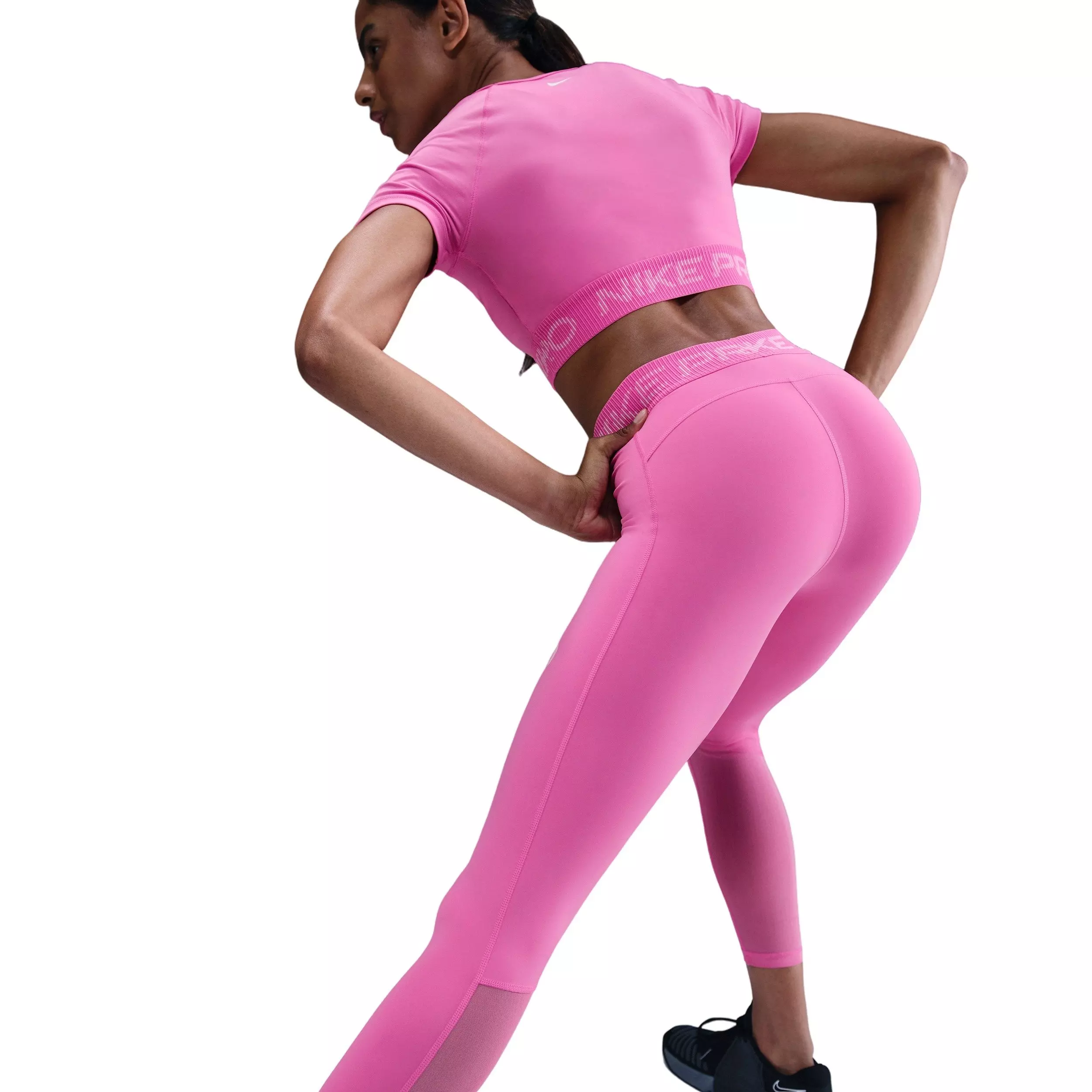 Nike Women's Pro Mid-Rise 7/8 Mesh-Panel Graphic Leggings - Pink - PINK