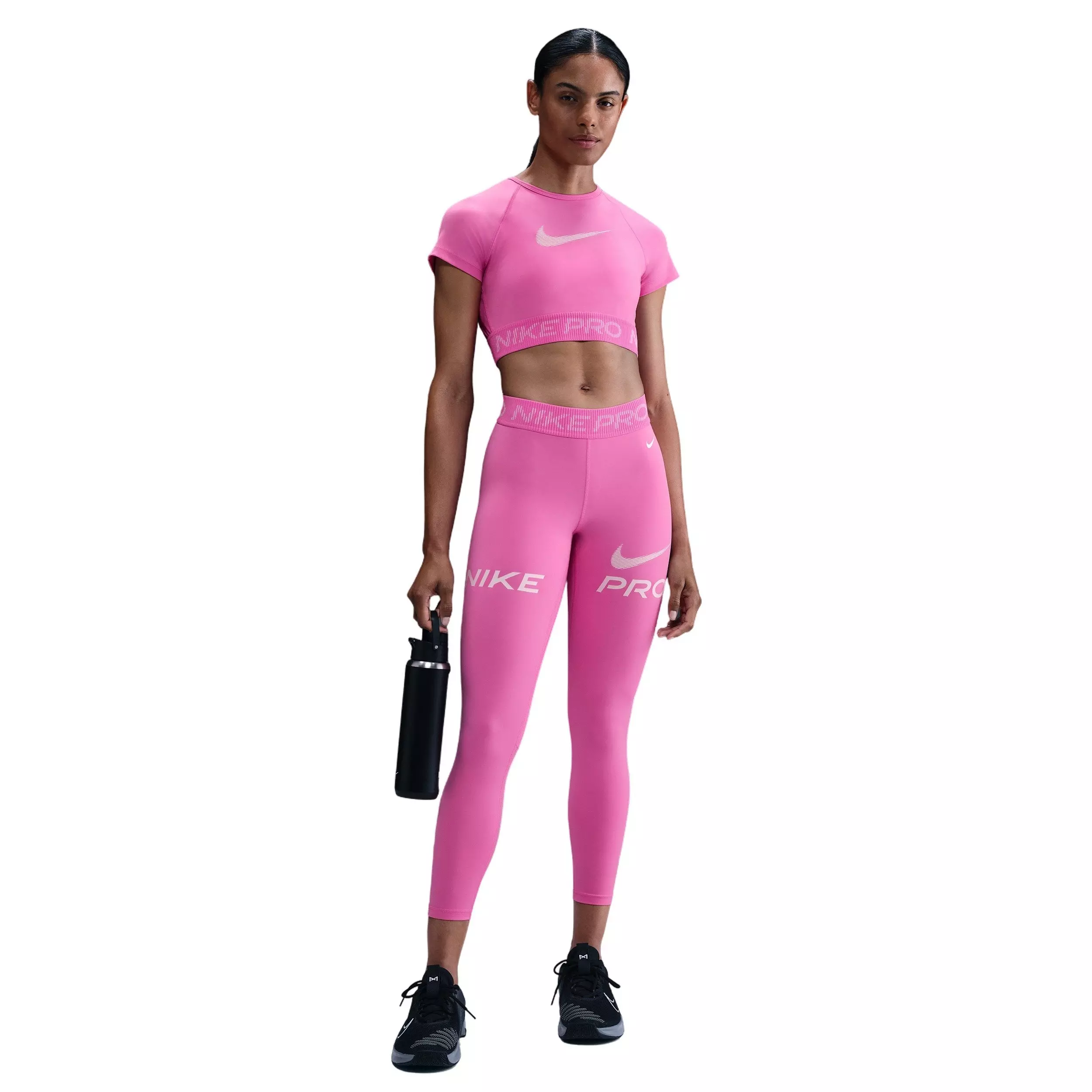 Nike Women's Pro Mid-Rise 7/8 Mesh-Panel Graphic Leggings - Pink - PINK