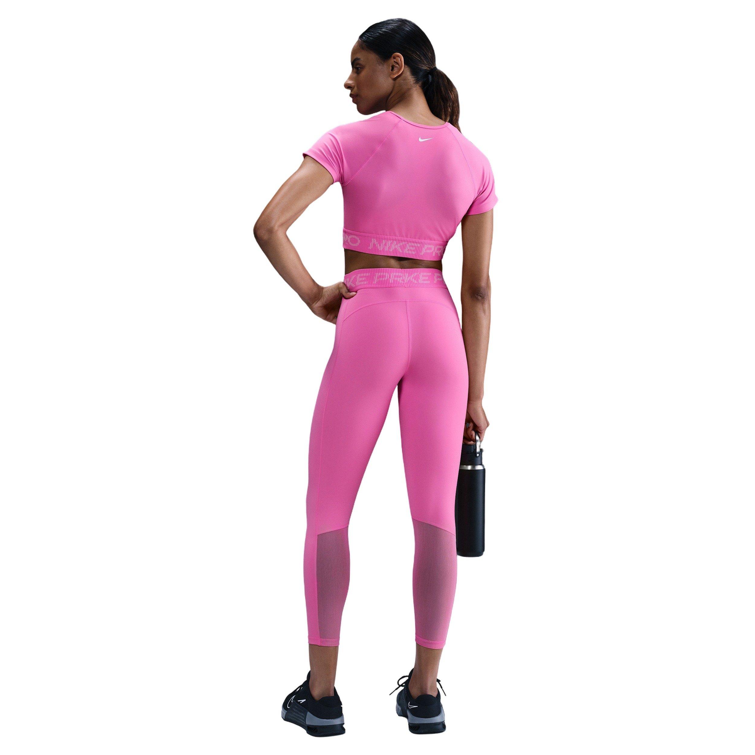 Nike Women's Pro Mid-Rise 7/8 Mesh-Panel Graphic Leggings -Pink - PINK Thumbnail View 4