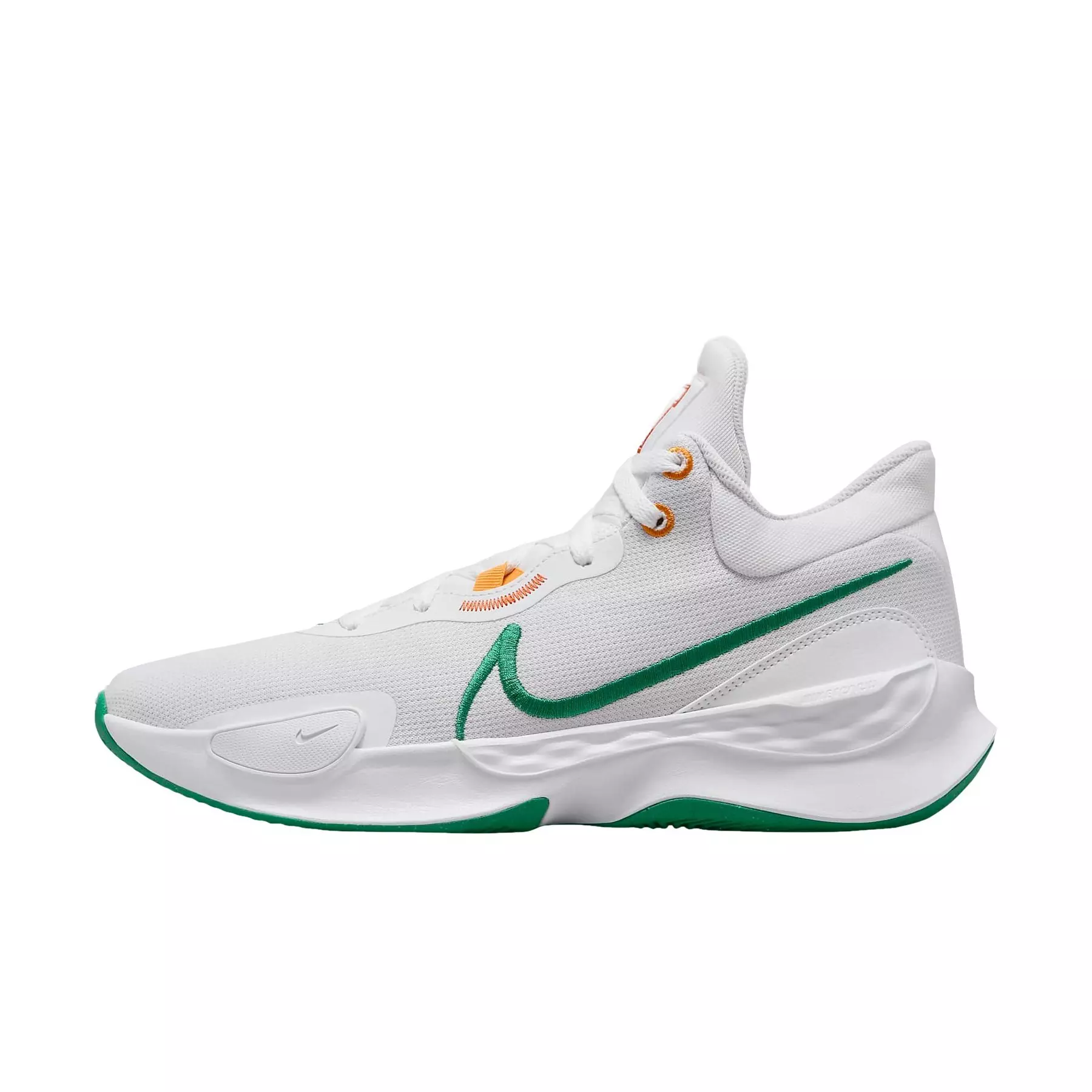 Nike Elevate 3 "White/Safety Orange/Sundial/Malachite" Men's Basketball Shoe - WHITE/ORANGE/GREEN