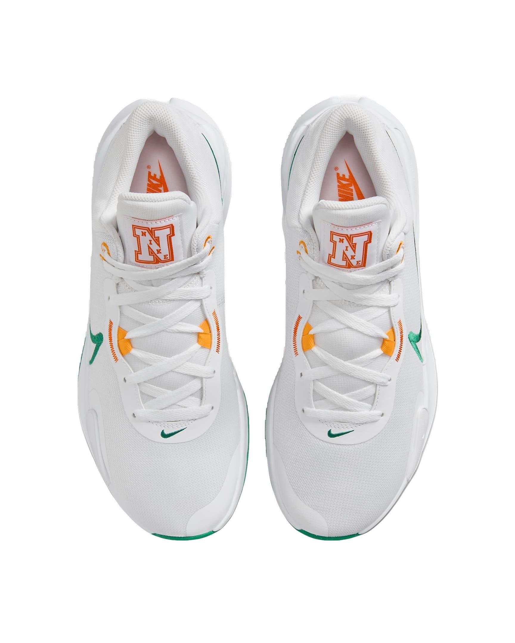 Nike Elevate 3 "White/Safety Orange/Sundial/Malachite" Men's Basketball Shoe - WHITE/ORANGE/GREEN Thumbnail View 3