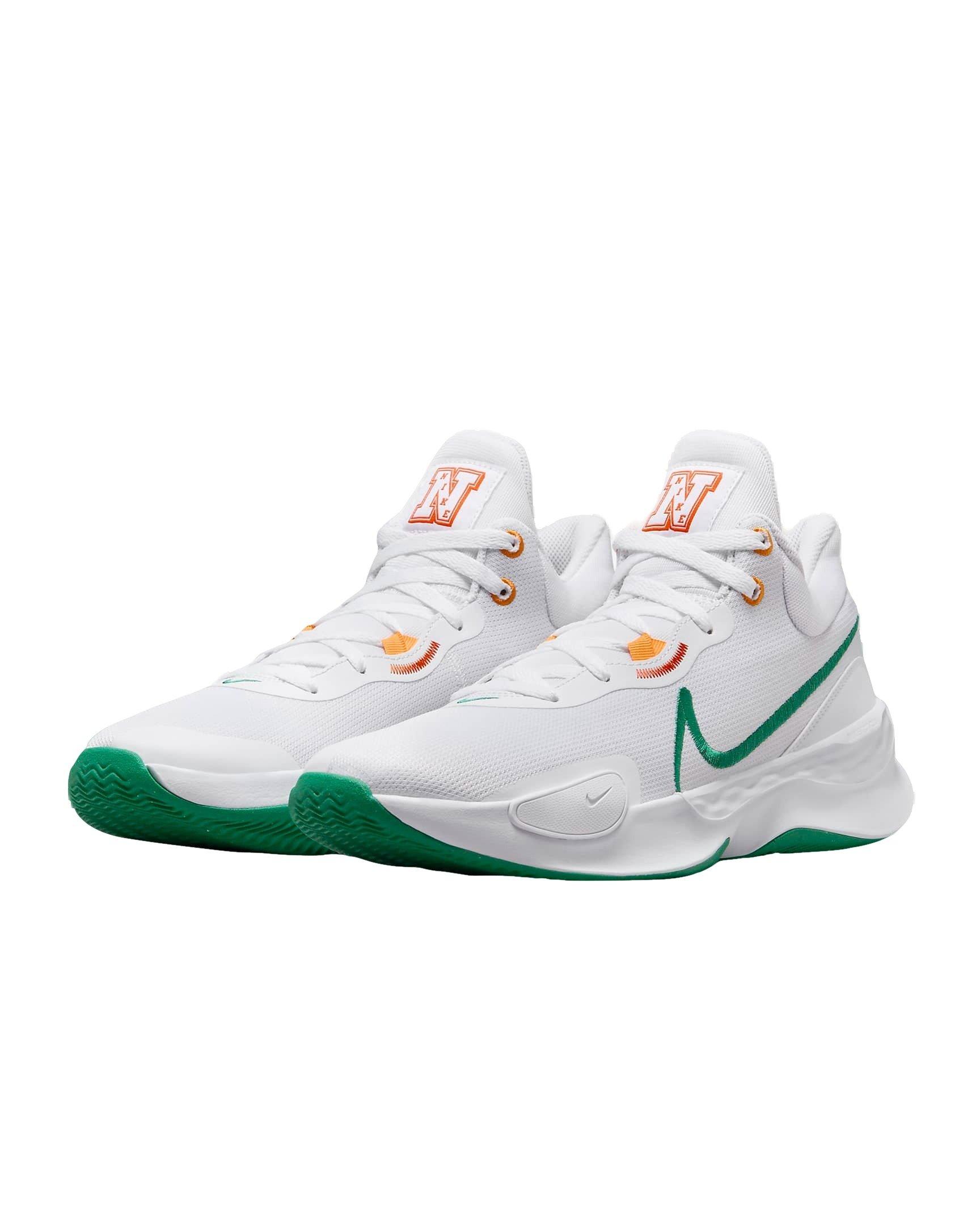 Nike Elevate 3 "White/Safety Orange/Sundial/Malachite" Men's Basketball Shoe - WHITE/ORANGE/GREEN Thumbnail View 4