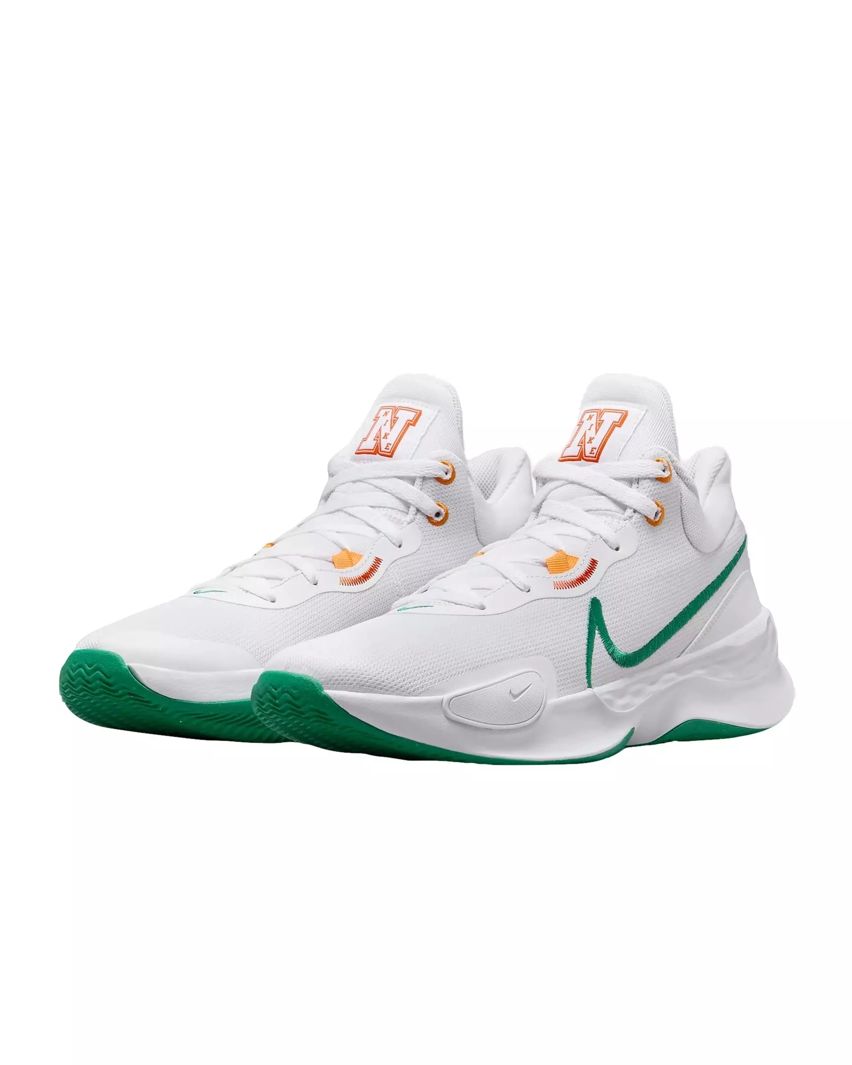 Nike Elevate 3 "White/Safety Orange/Sundial/Malachite" Men's Basketball Shoe - WHITE/ORANGE/GREEN