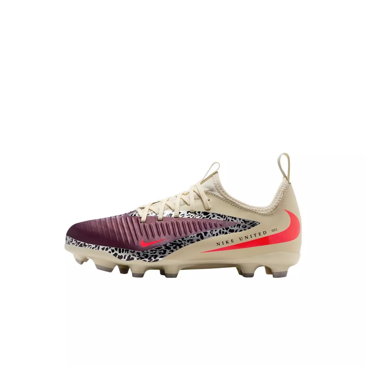 Nike United Jr. Phantom 6 Low Academy FG "Burgundy Crush/Fossil/Red" Preschool Kids' Soccer Cleat - BURGUNDY/FOSSIL/RED