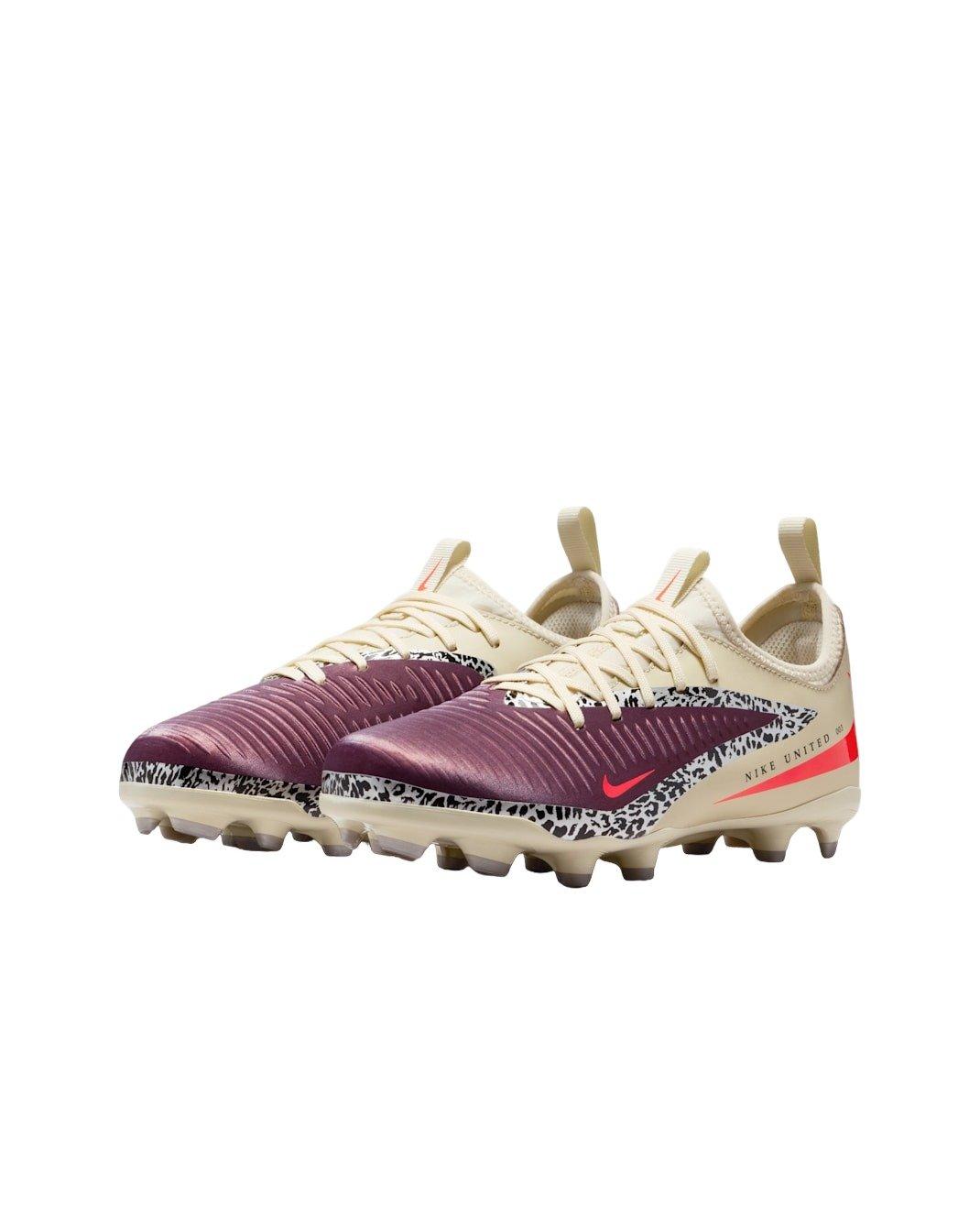 Nike United Jr. Phantom 6 Low Academy FG "Burgundy Crush/Fossil/Red" Grade School Kids' Soccer Cleat - BURGUNDY/FOSSIL/RED Thumbnail View 3