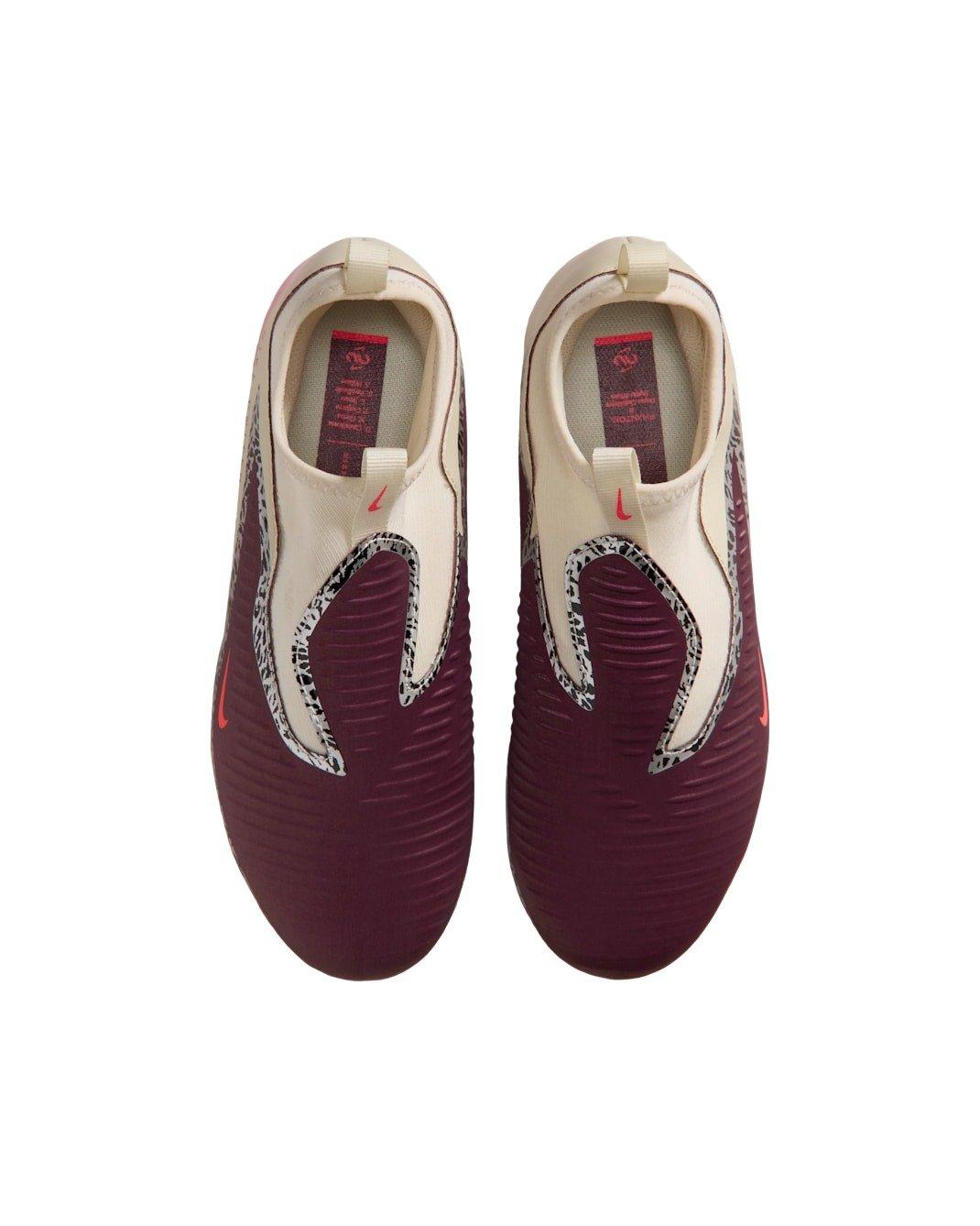 Nike United Jr. Phantom 6 Academy FG "Burgundy Crush/Fossil/Red" Preschool Kids' Soccer Cleat - BURGUNDY/FOSSIL/RED Thumbnail View 4
