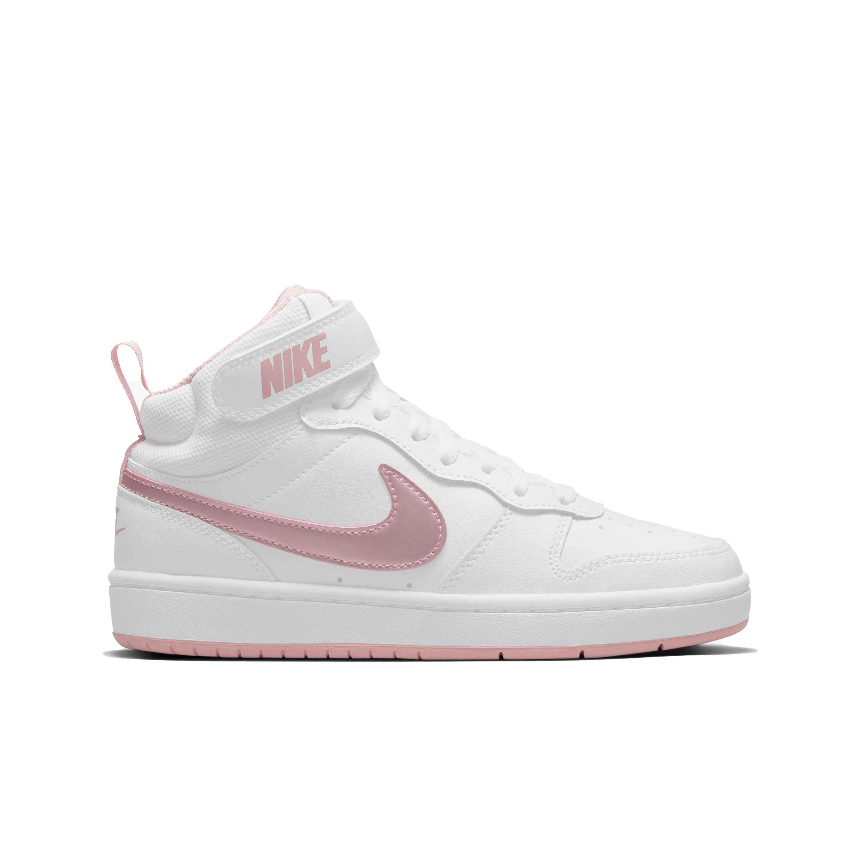 Nike Court Borough Mid 2 White Pink Glaze Grade School Boys Shoe Hibbett City Gear