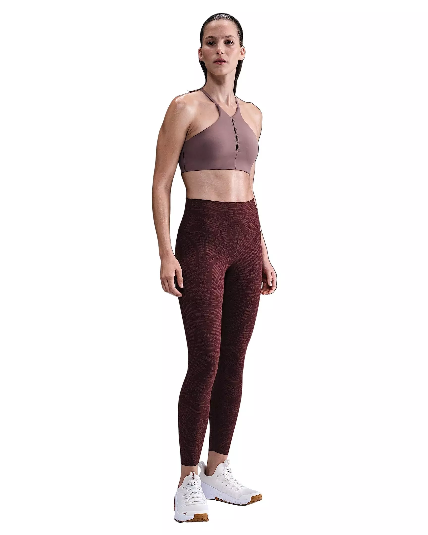 Nike Women's Zenvy Gentle-Support High-Waisted 7/8 Printed Leggings - Burgundy - BURGUNDY