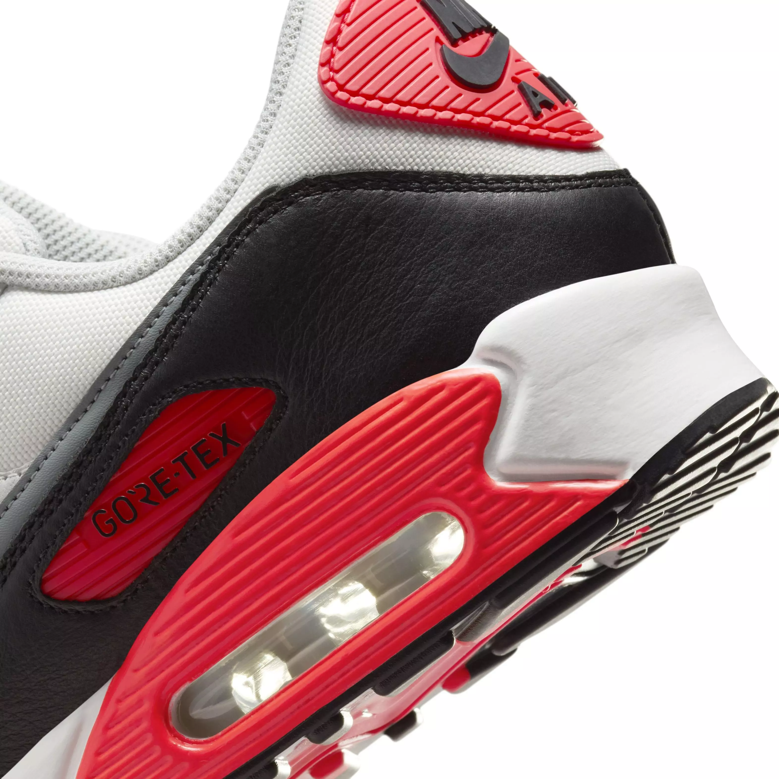 Nike Air Max 90 GORE-TEX "Summit White/Bright Crimson/Black/Cool Grey" Men's Shoe - WHITE/CRIMSON/BLACK/GREY