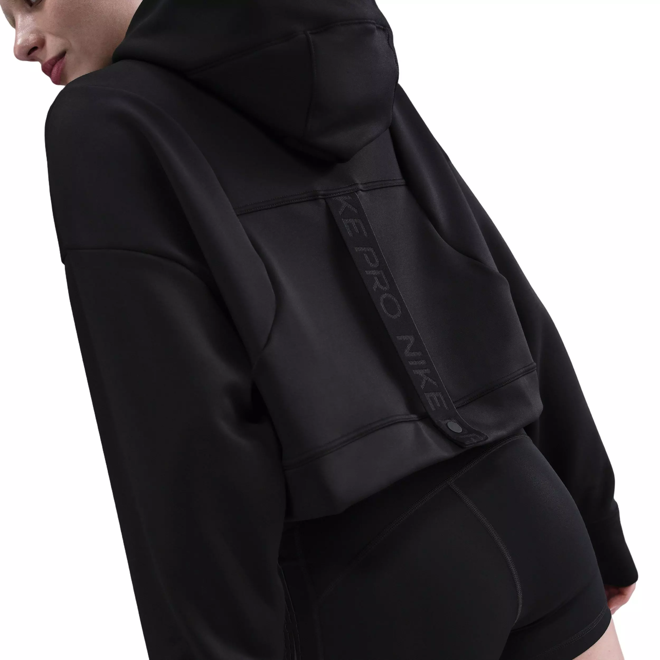 Nike Women's Pro Therma-FIT Fleece Graphic Hoodie - Black - BLACK