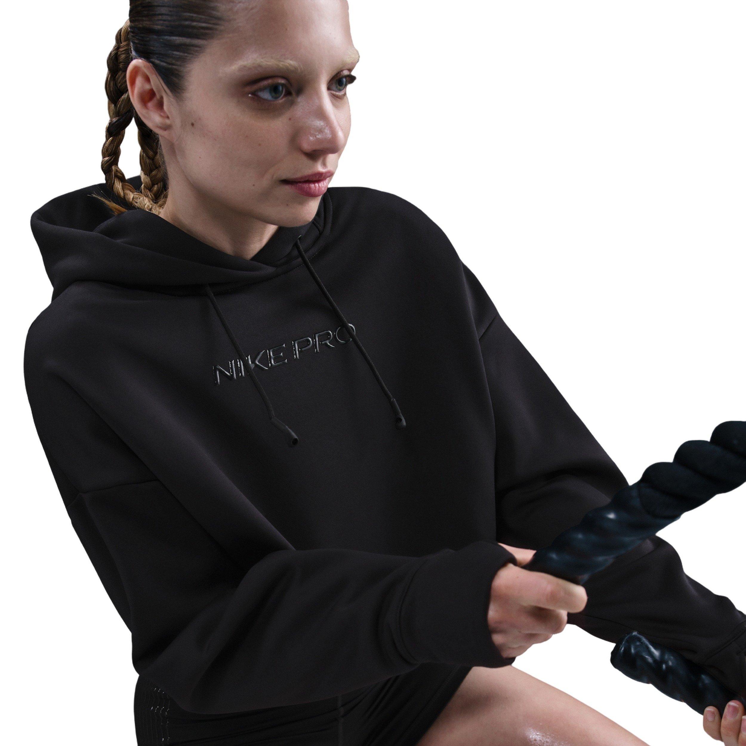 Nike Women's Pro Therma-FIT Fleece Graphic Hoodie - Black - BLACK Thumbnail View 3