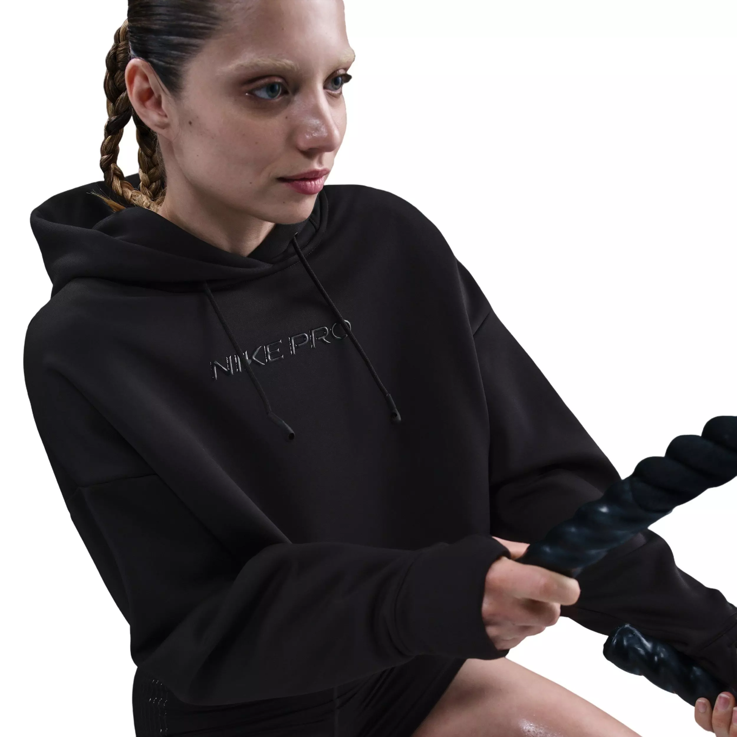 Nike Women's Pro Therma-FIT Fleece Graphic Hoodie - Black - BLACK