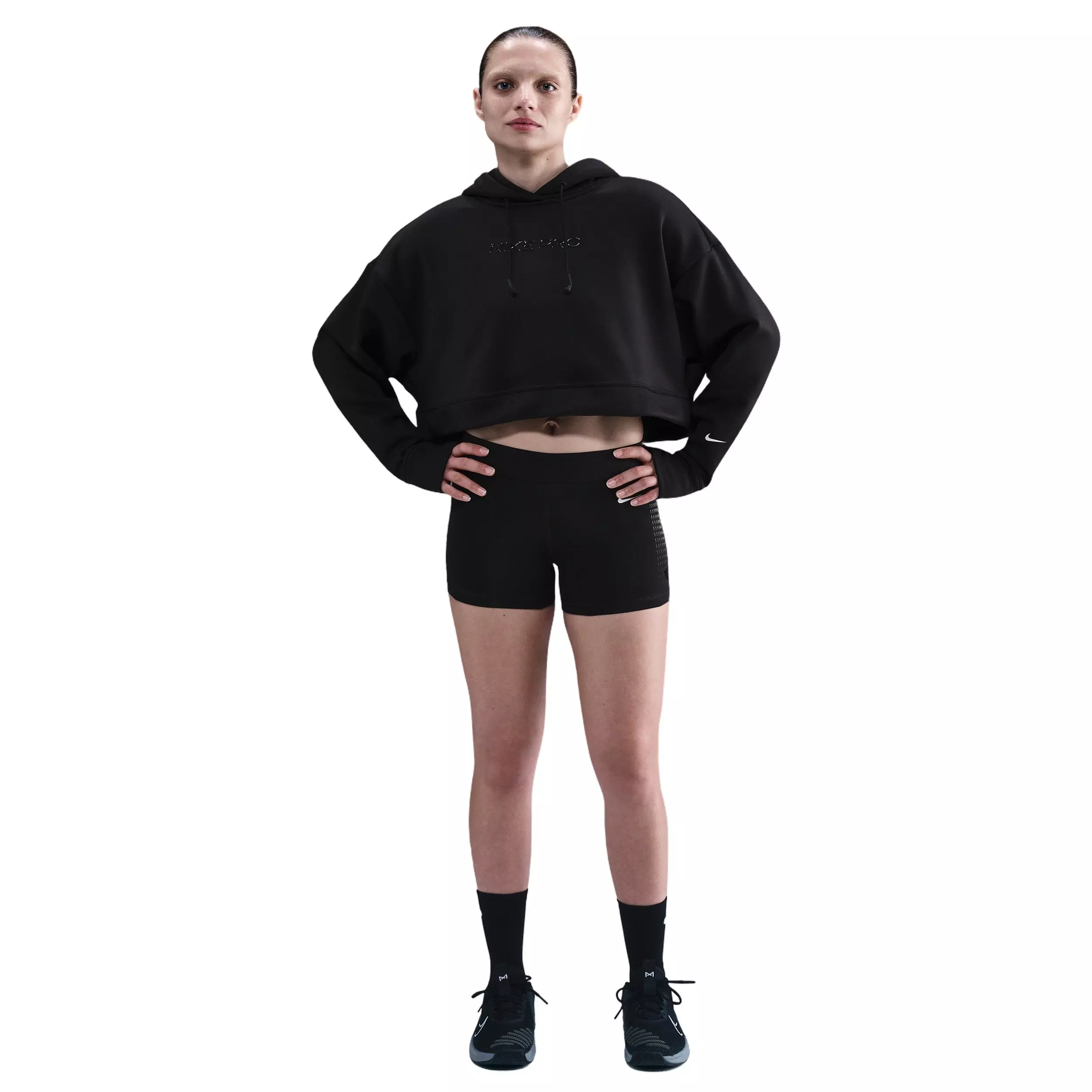 Nike Women's Pro Therma-FIT Fleece Graphic Hoodie -Black - BLACK