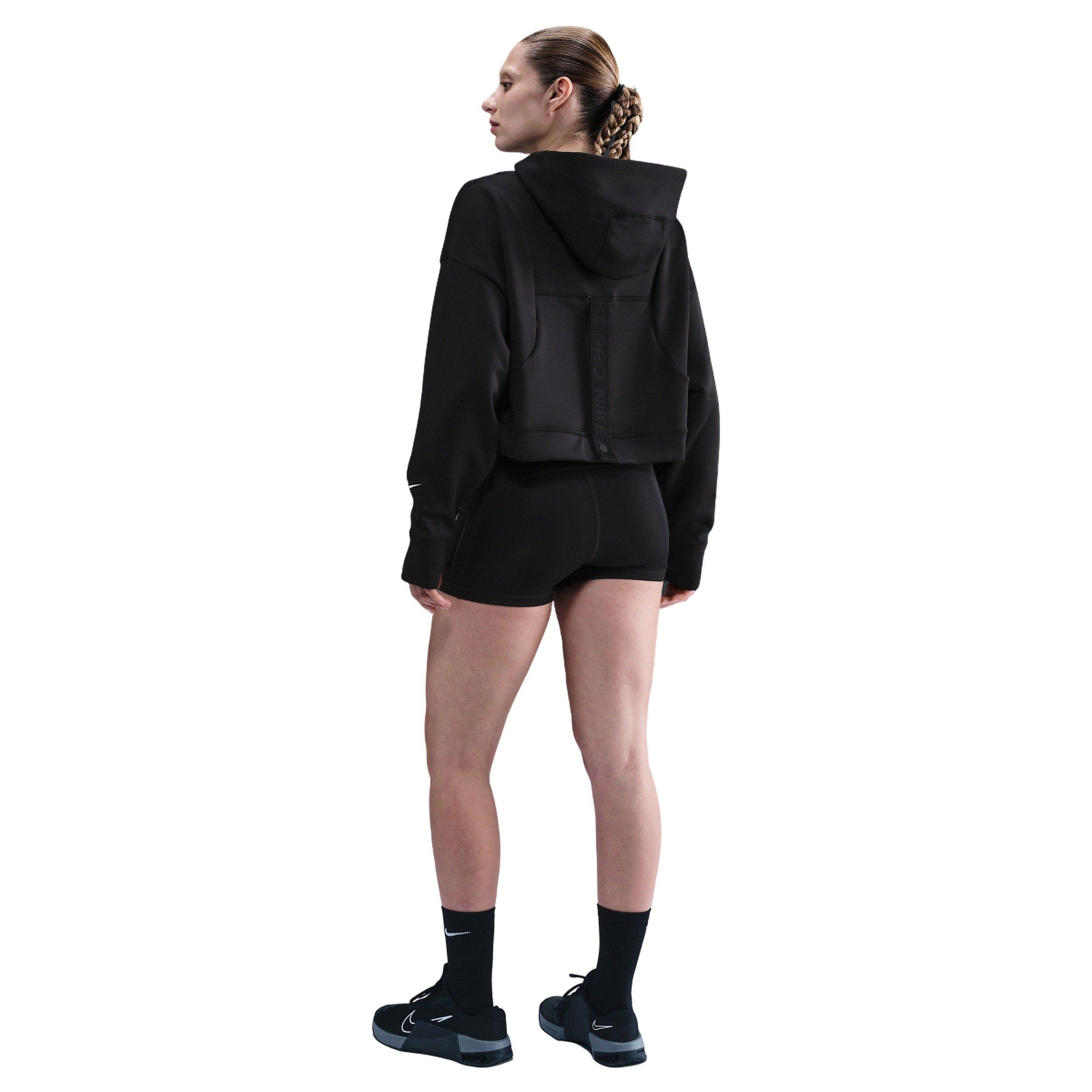 Nike Women's Pro Therma-FIT Fleece Graphic Hoodie -Black - BLACK Thumbnail View 5