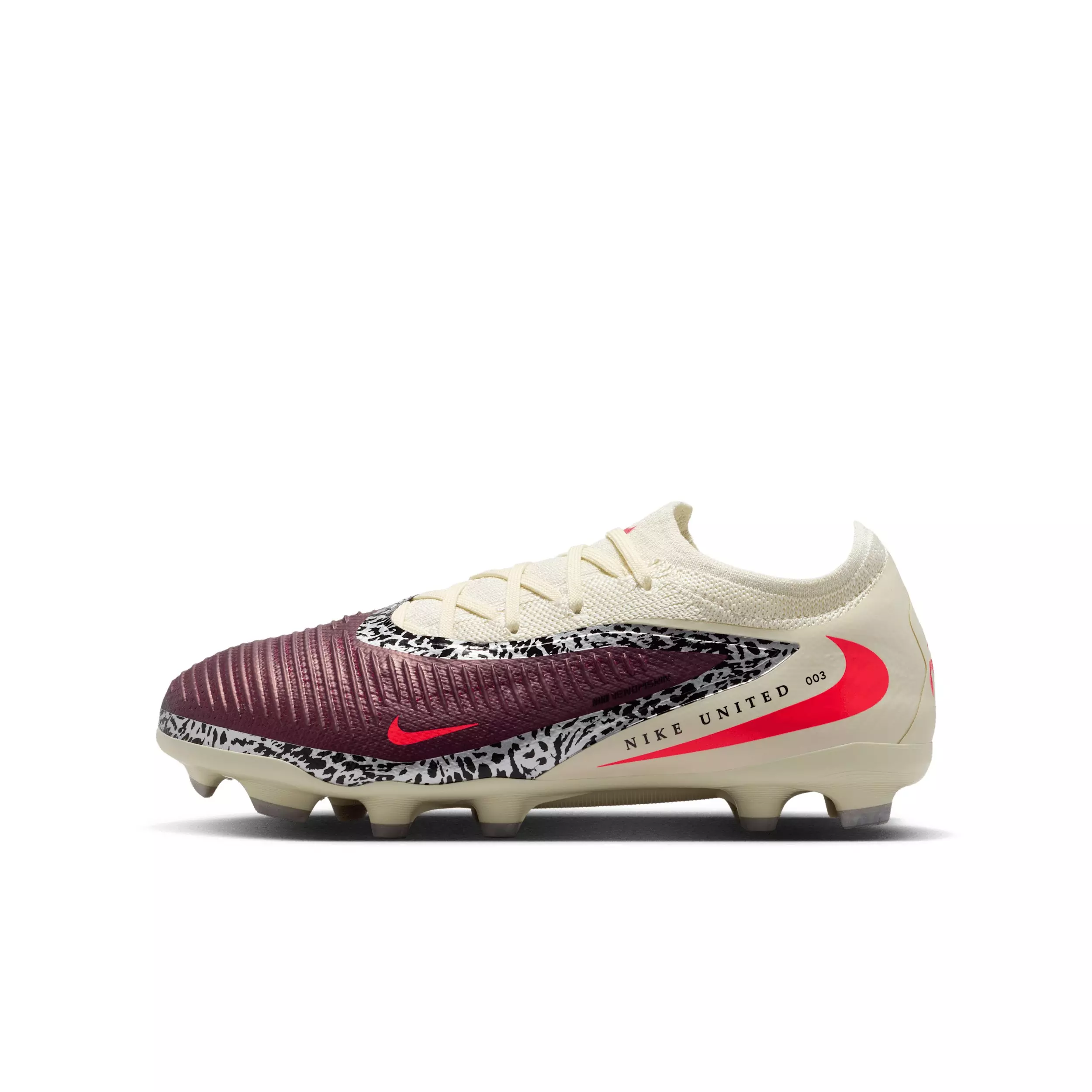 Nike Phantom 6 Low Pro MG "Burgundy Crush/Fossil/University Red" Grade School Kids' Soccer Cleat - BURGUNDY/FOSSIL/RED