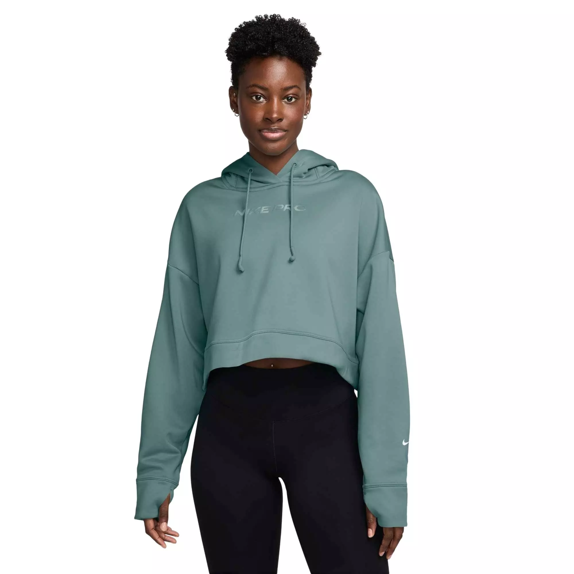 Nike Women's Pro Therma-FIT Fleece Graphic Hoodie - Green - GREEN