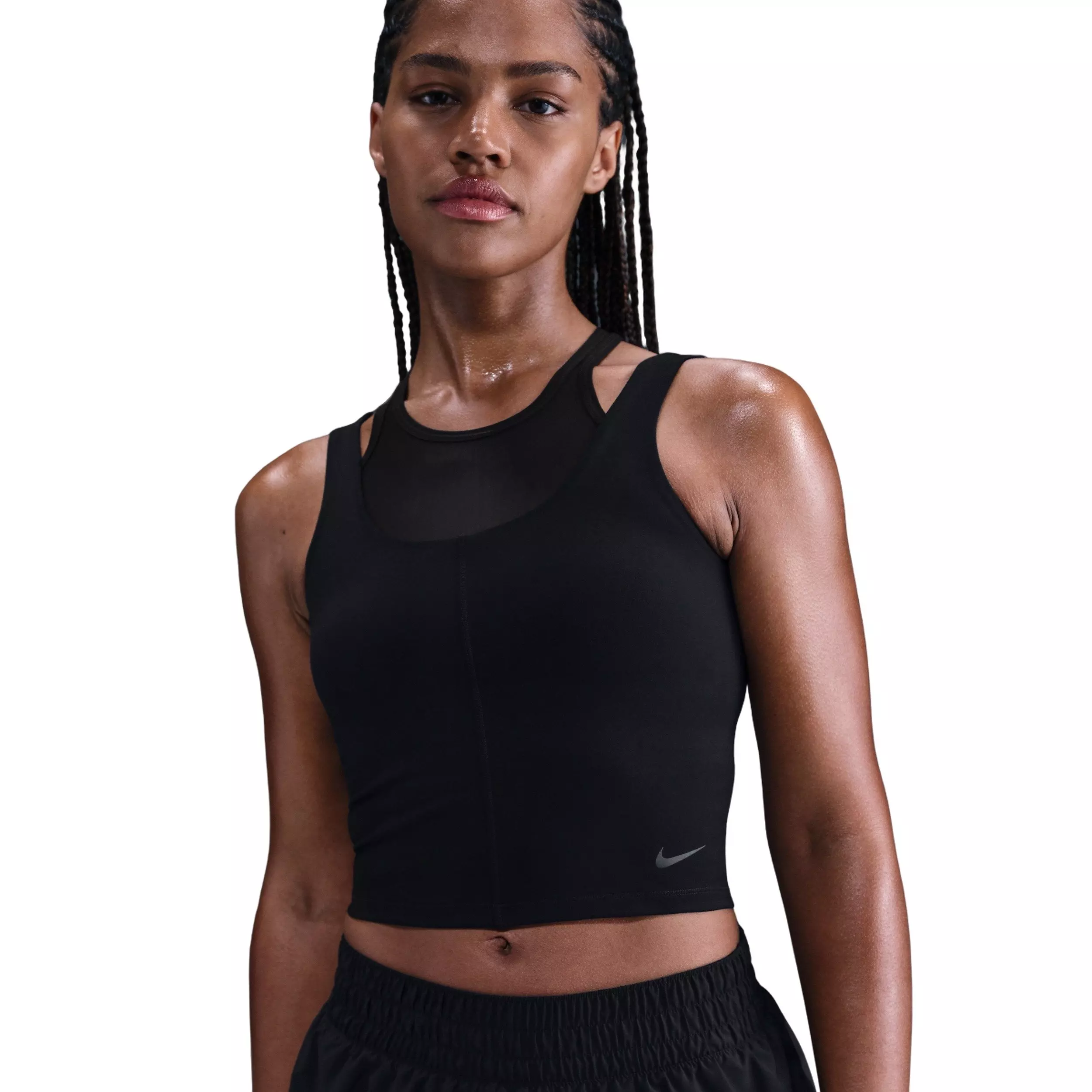 Nike Women's One Fitted Dri-FIT Cropped Tank Top -  Midnight Black - BLACK