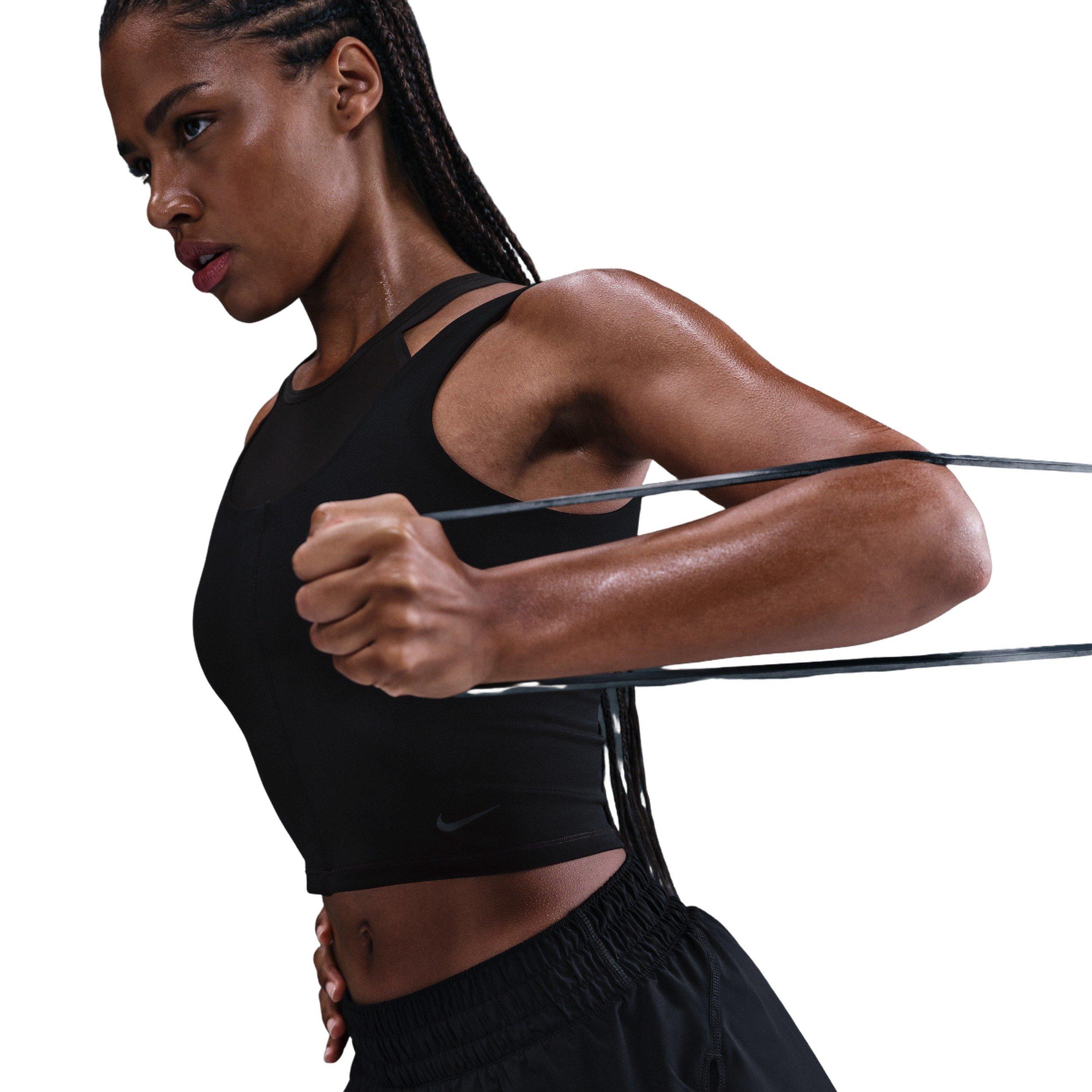 Nike Women's One Fitted Dri-FIT Cropped Tank Top - Midnight Black - BLACK Thumbnail View 3