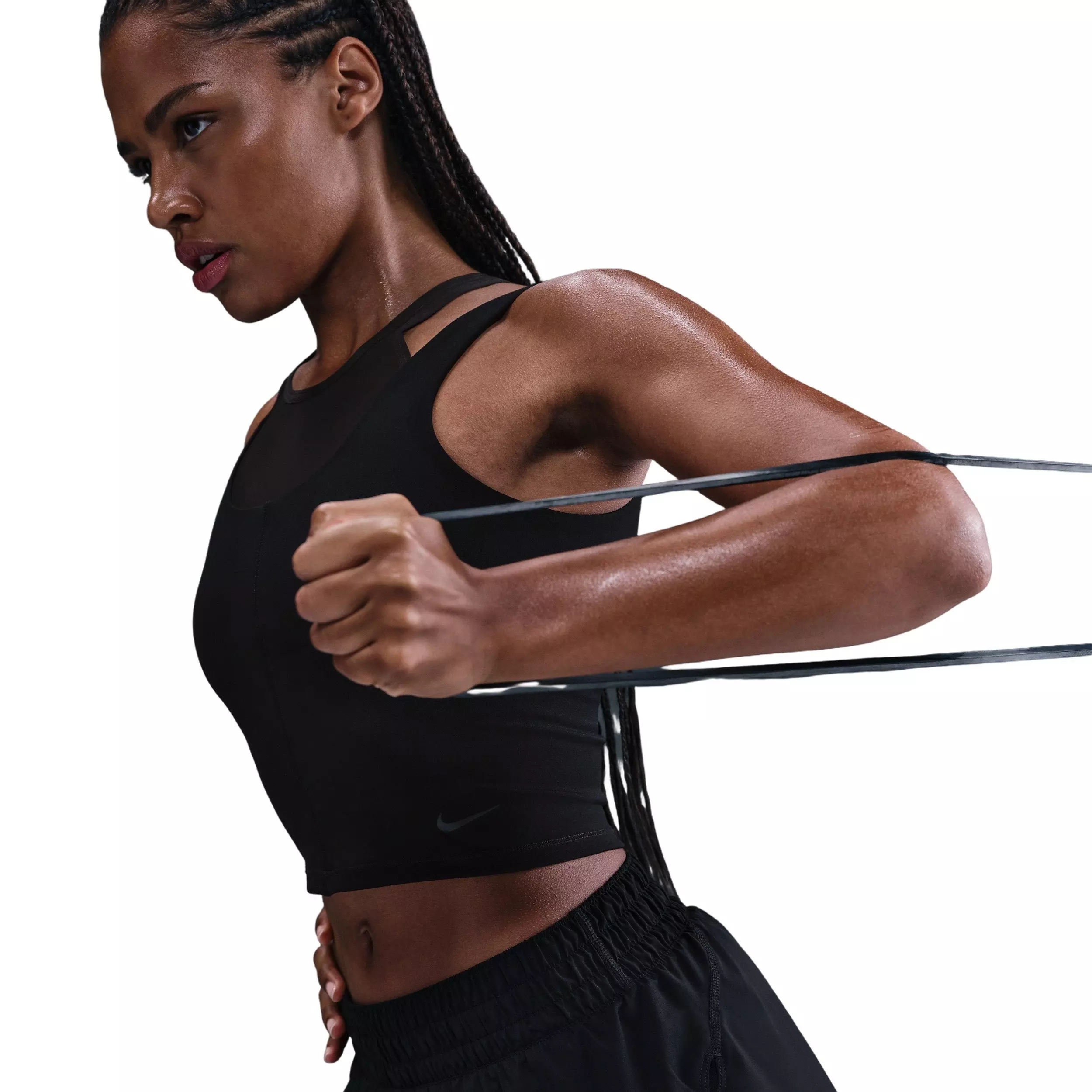 Nike Women's One Fitted Dri-FIT Cropped Tank Top - Midnight Black - BLACK