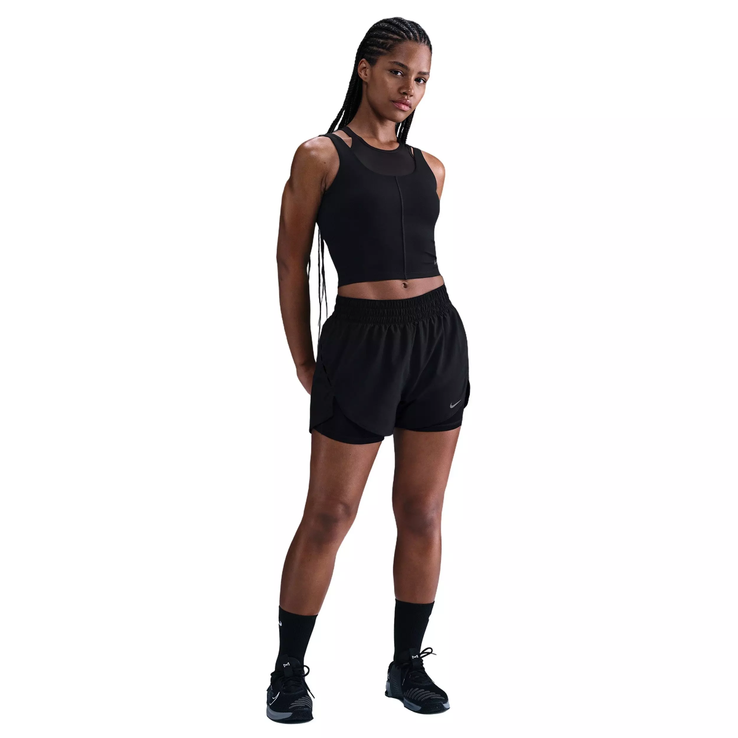 Nike Women's One Fitted Dri-FIT Cropped Tank Top -  Midnight Black - BLACK