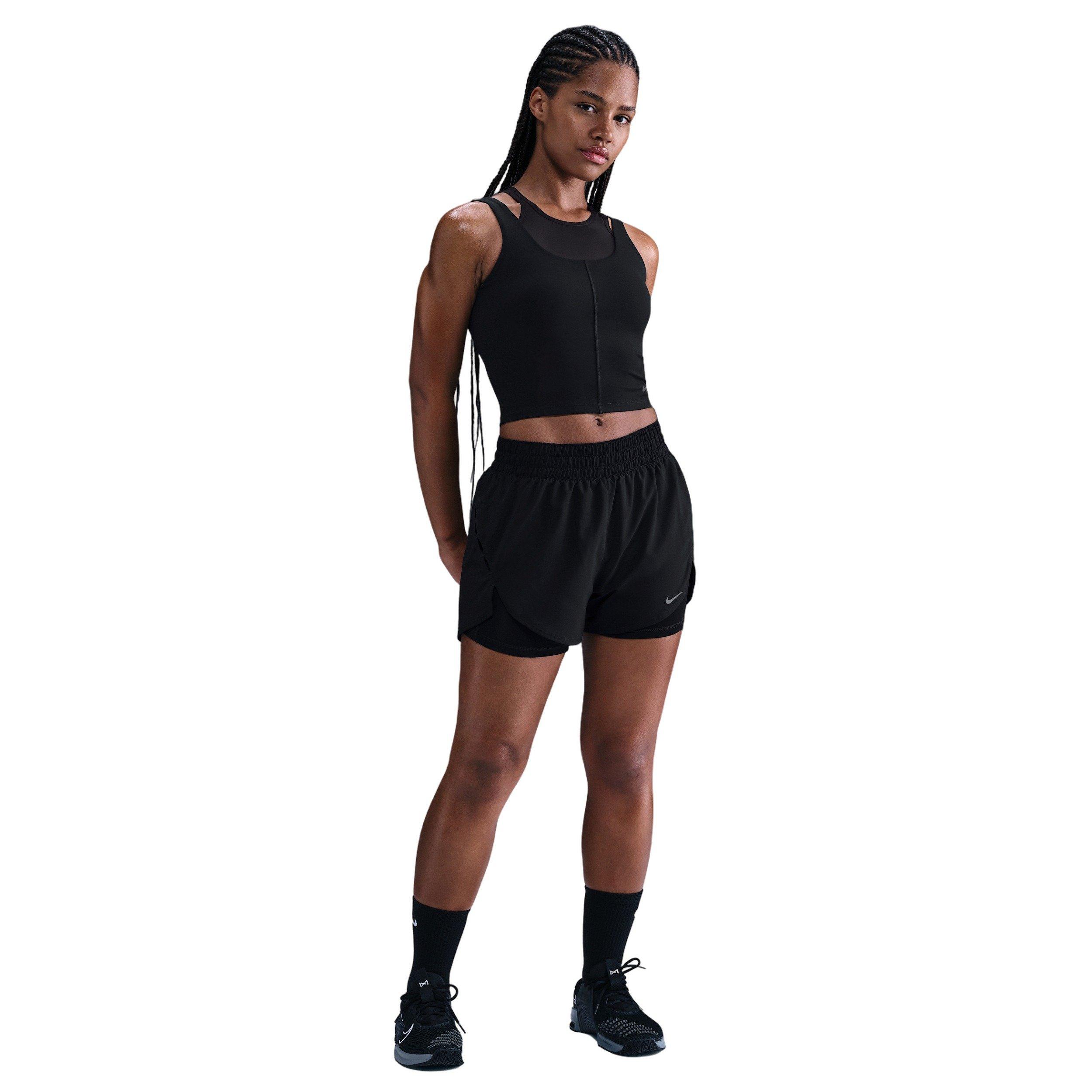 Nike Women's One Fitted Dri-FIT Cropped Tank Top - Midnight Black - BLACK Thumbnail View 4