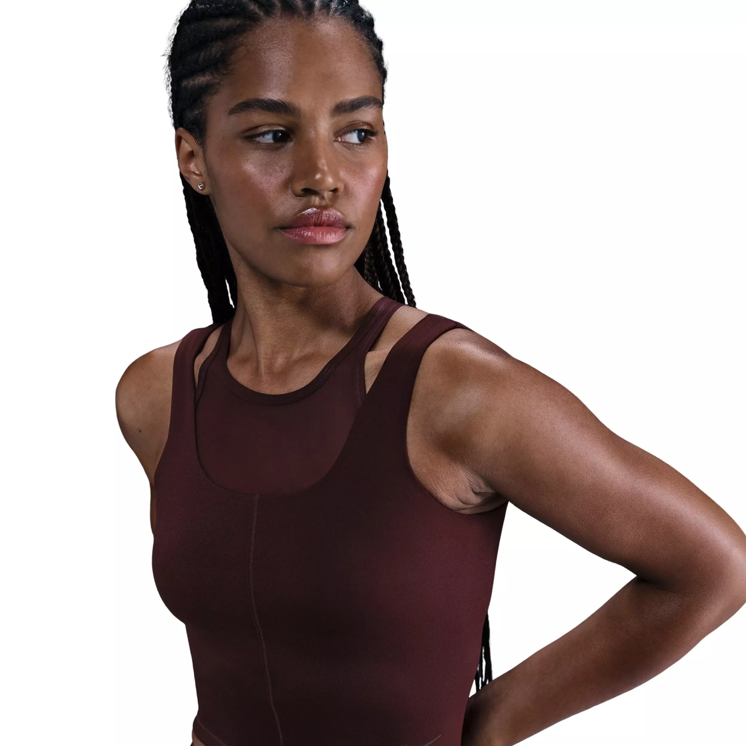 Nike Women's One Fitted Dri-FIT Cropped Tank Top - Burgundy - BURGUNDY