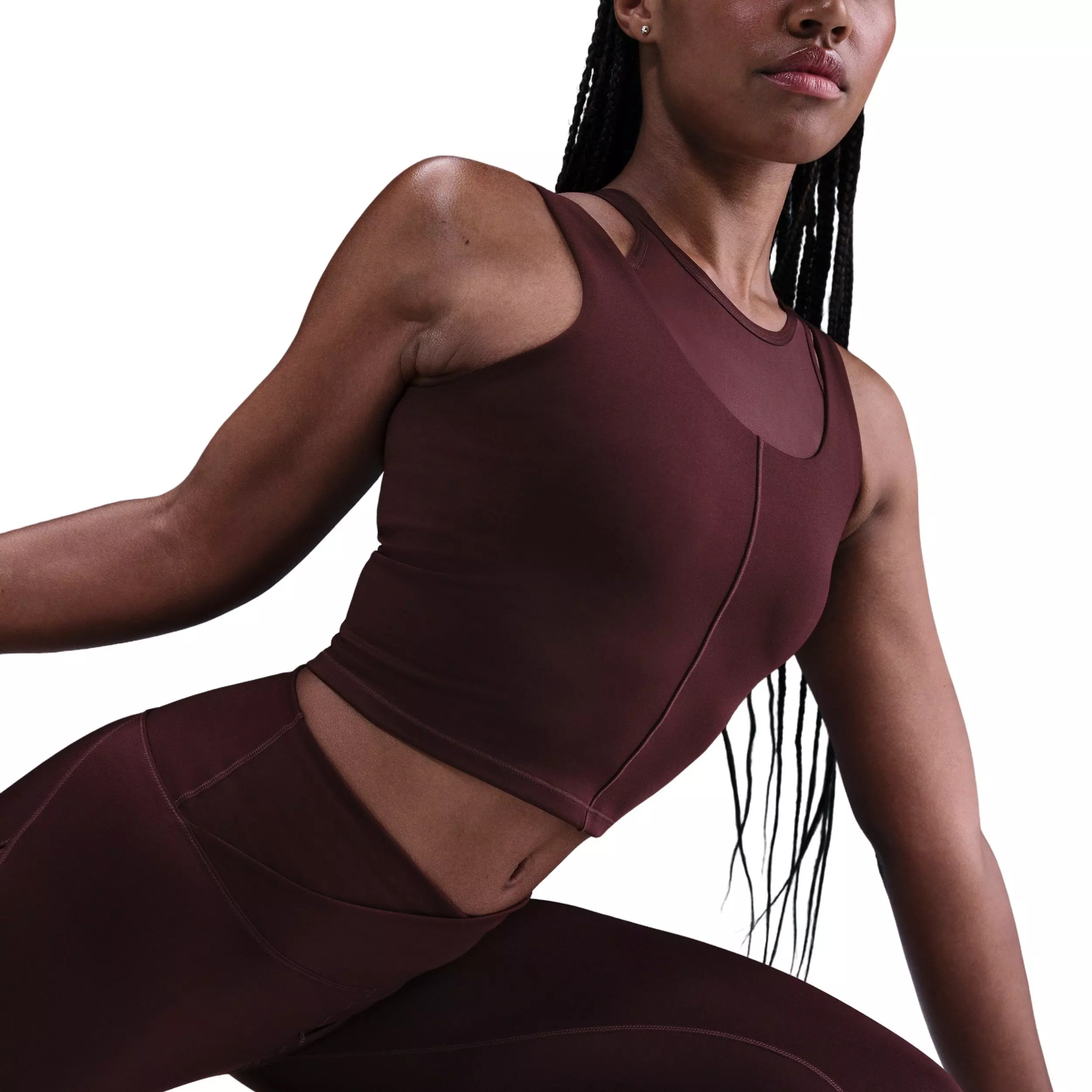 Nike Women's One Fitted Dri-FIT Cropped Tank Top -Burgundy - BURGUNDY