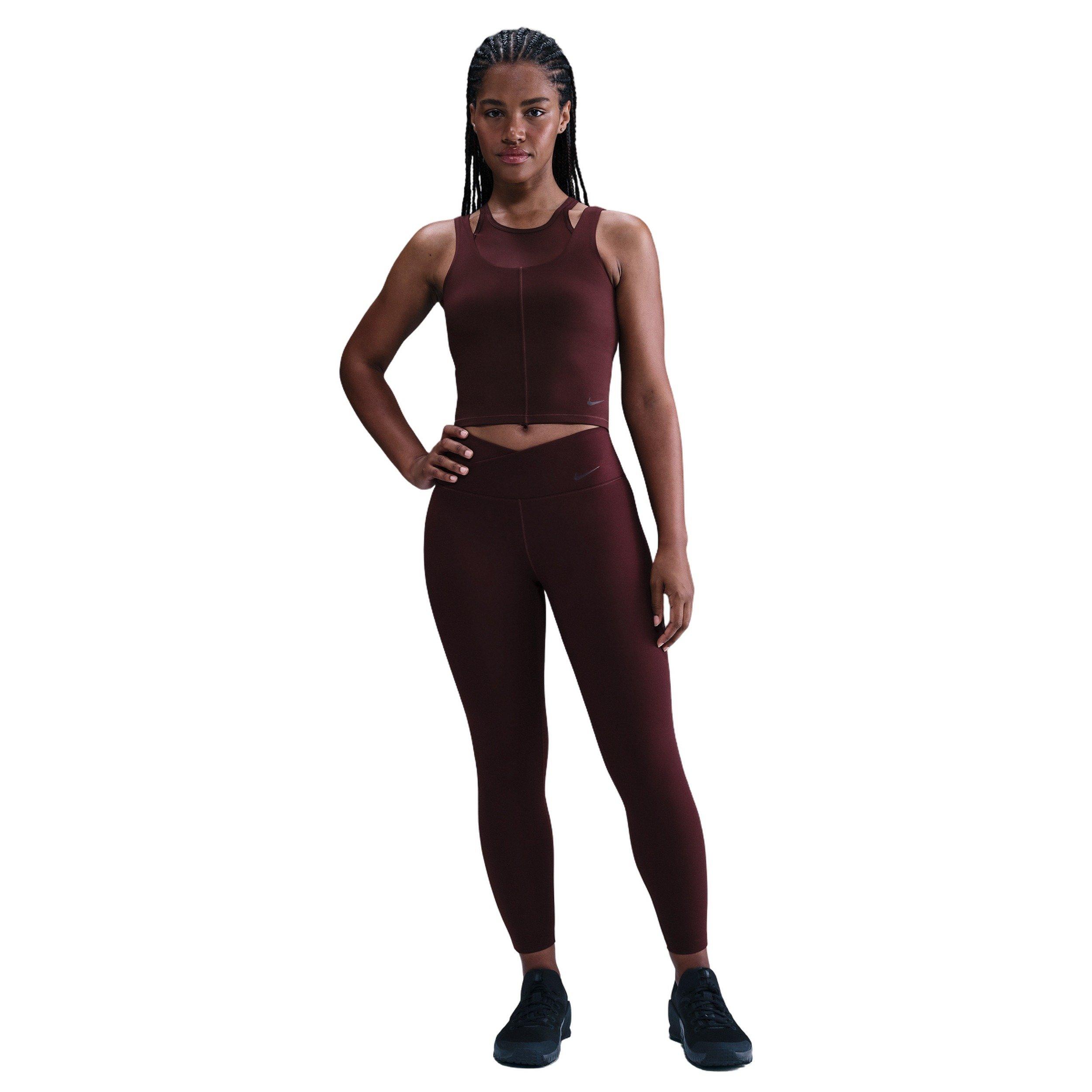 Nike Women's One Fitted Dri-FIT Cropped Tank Top -Burgundy - BURGUNDY Thumbnail View 4