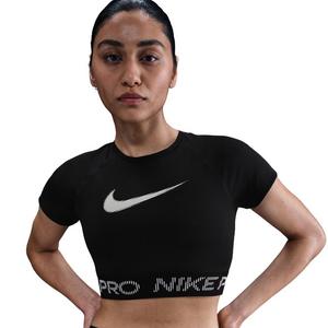 Nike Women's Pro Dri-FIT Short-Sleeve Cropped Graphic Top -Black