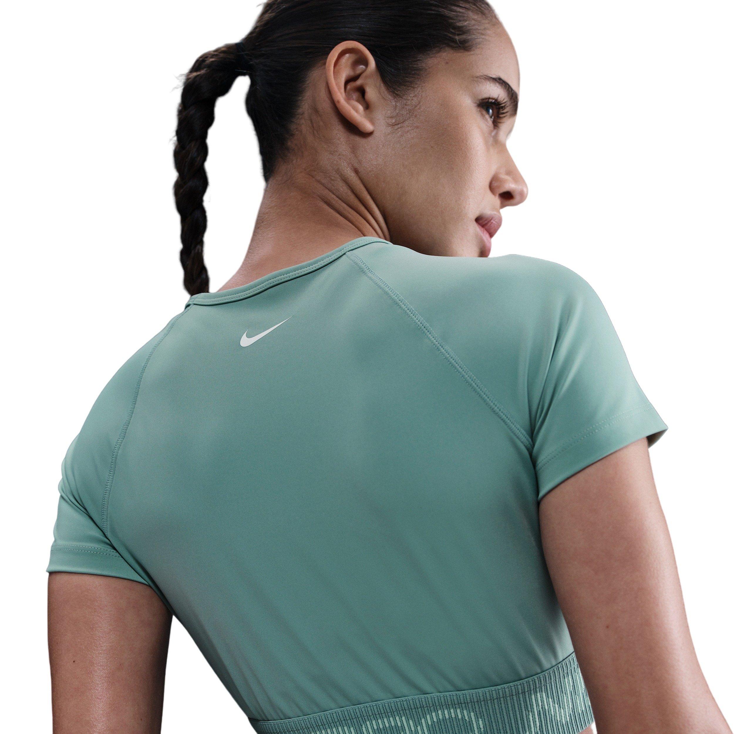 Nike Women's Pro Dri-FIT Short-Sleeve Cropped Graphic Top -Green - GREEN Thumbnail View 2