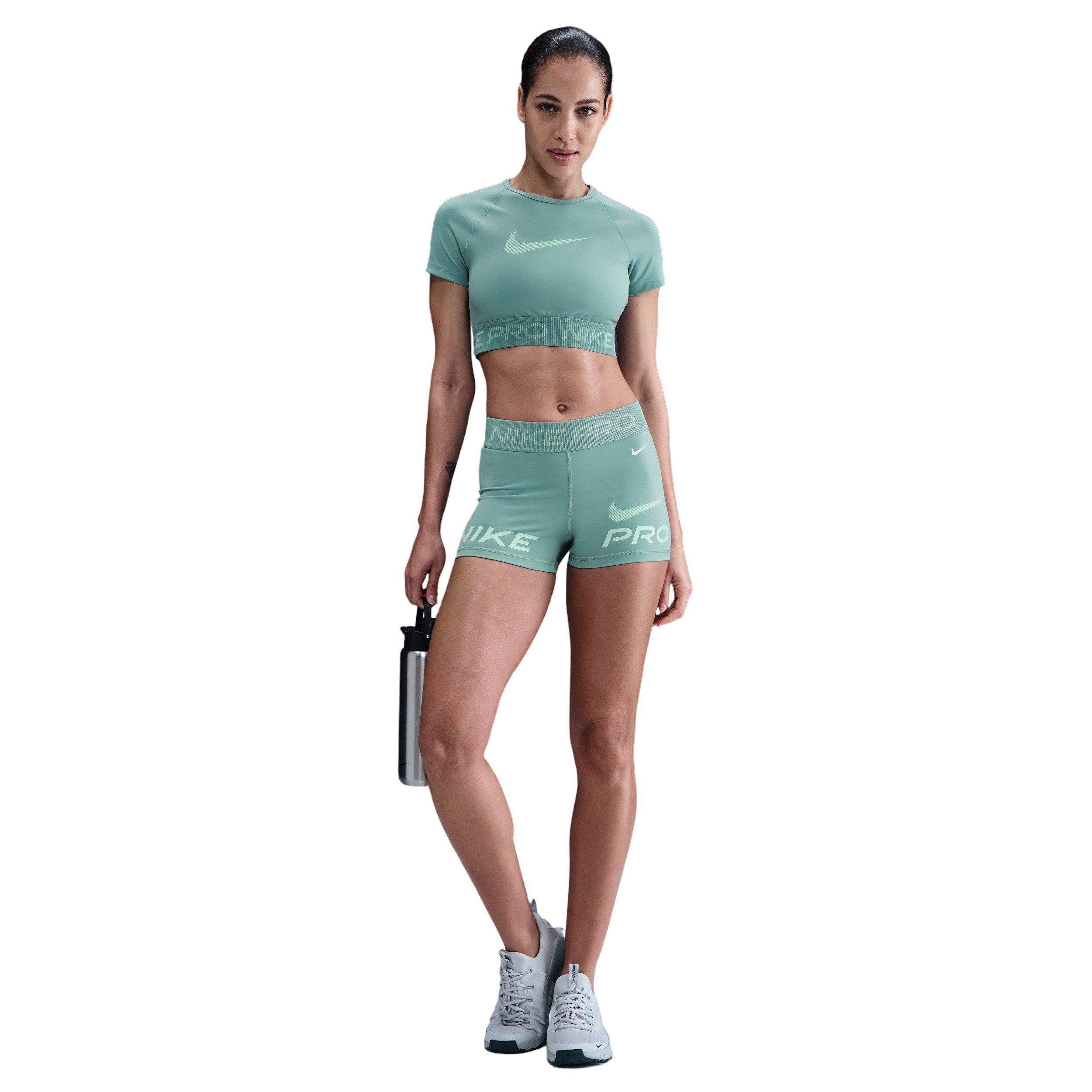 Nike Women's Pro Dri-FIT Short-Sleeve Cropped Graphic Top - Green - GREEN Thumbnail View 4