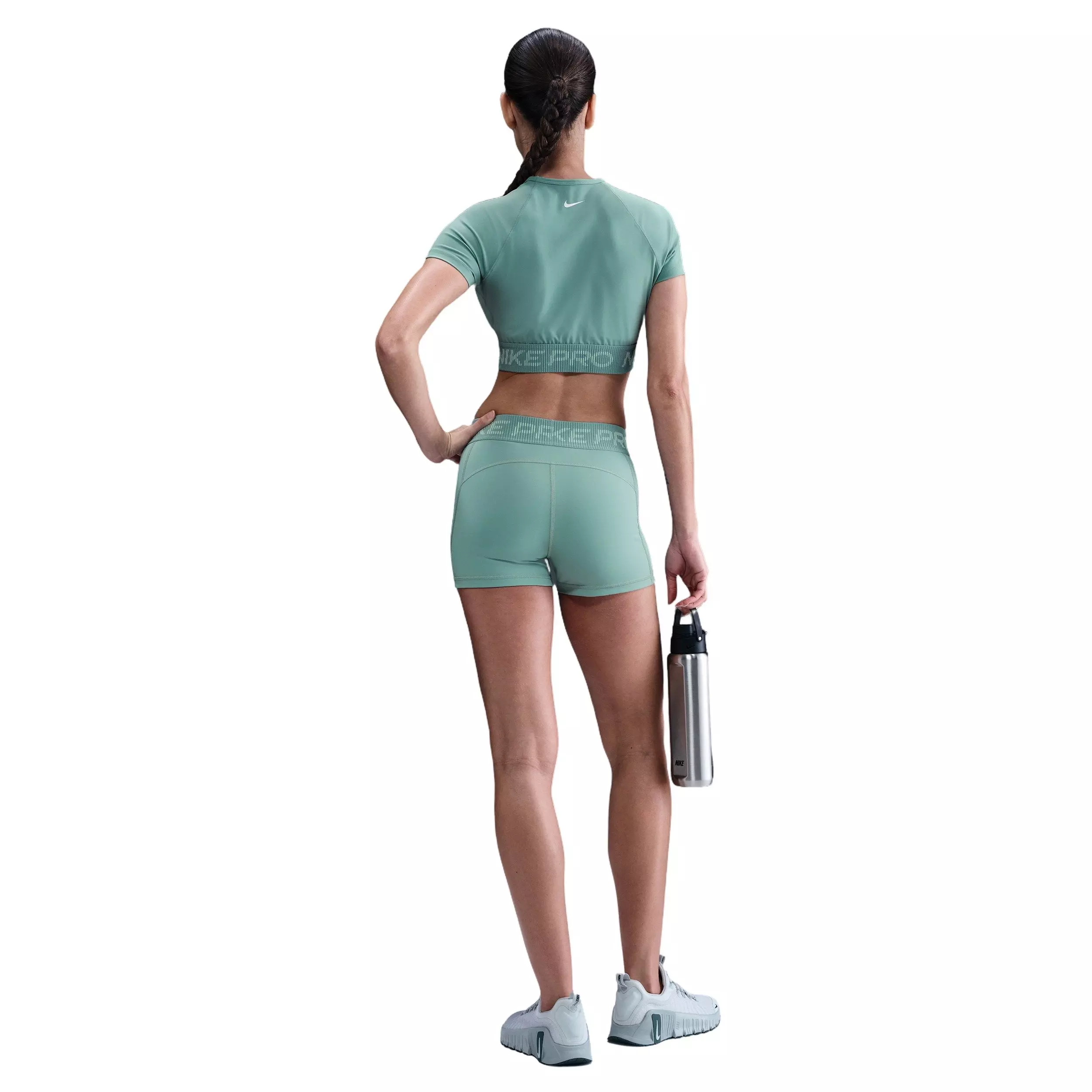 Nike Women's Pro Dri-FIT Short-Sleeve Cropped Graphic Top -Green - GREEN