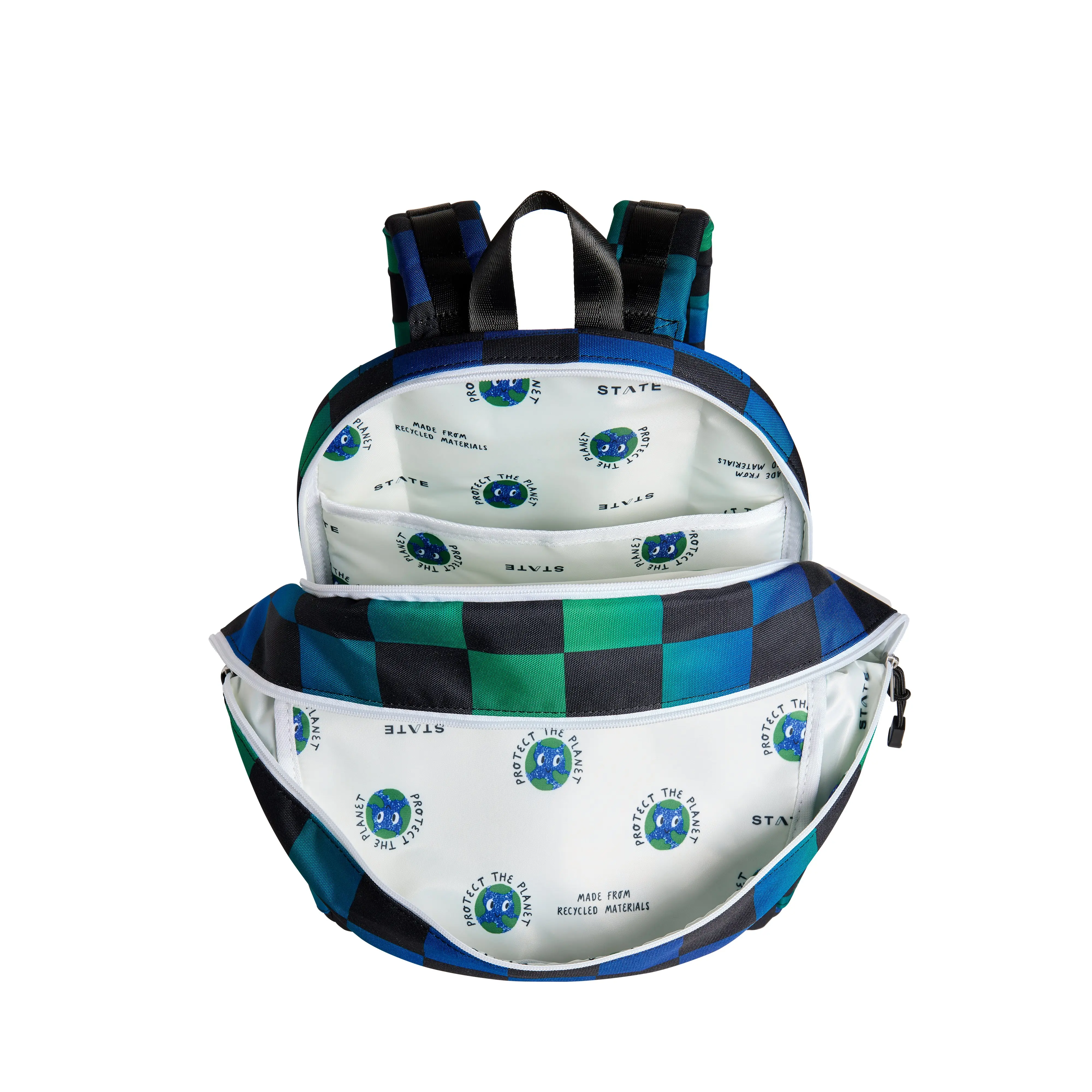 STATE Bags Kane Double Pocket Backpack - Blue Checkerboard - BLUE CHECKERBOARD