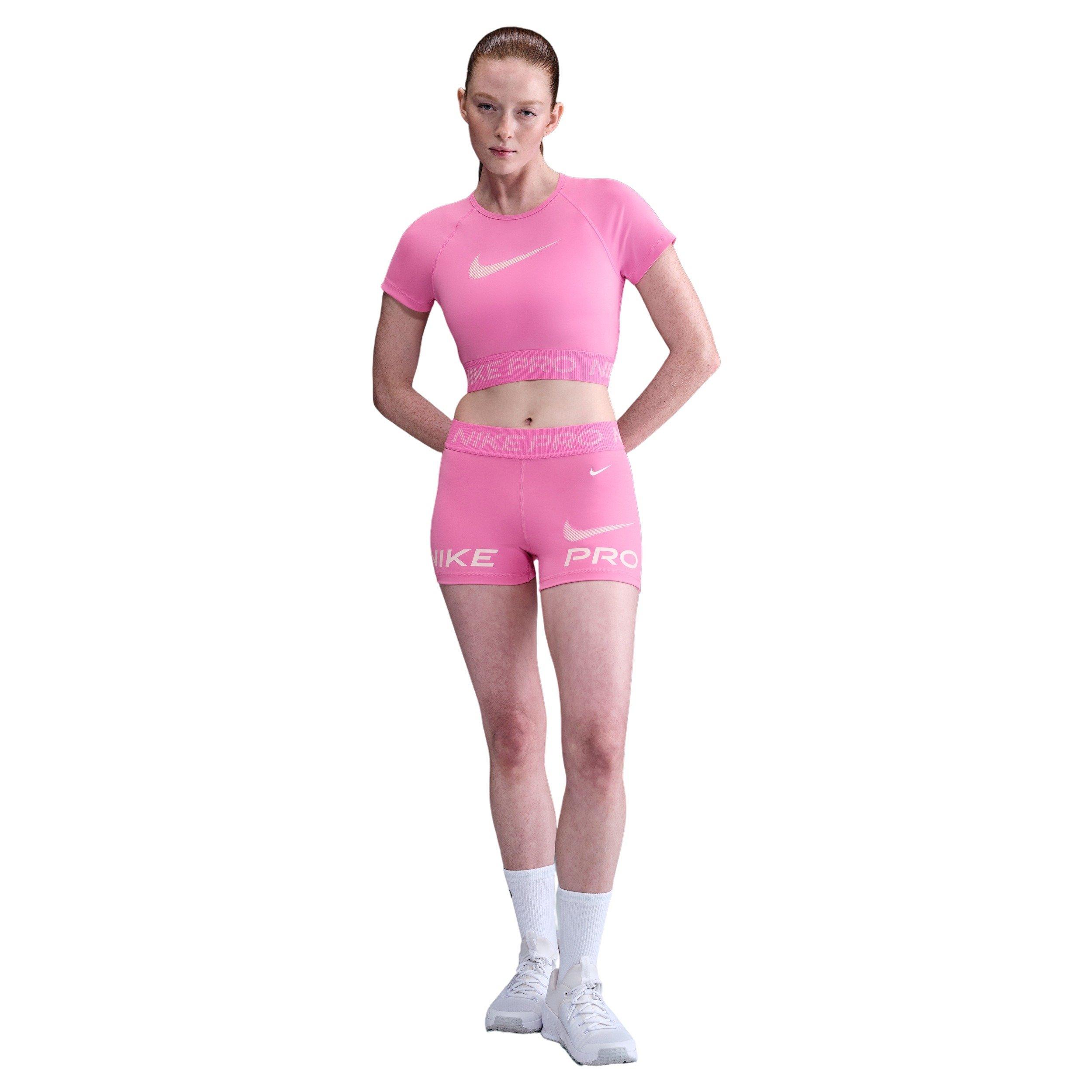 Nike Women's Pro Dri-FIT Short-Sleeve Cropped Top - Pink - PINK Thumbnail View 4